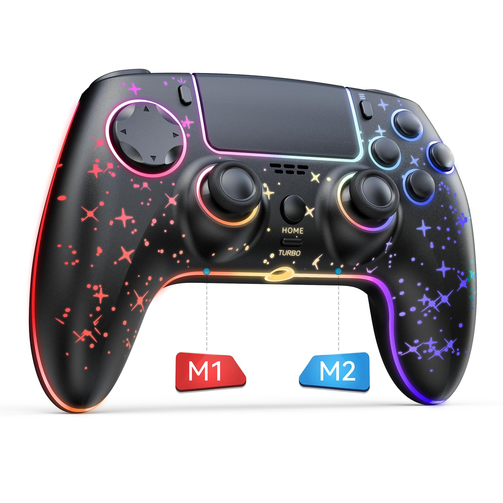 Reddening Wireless Controller für PS4, LED Star Controller kompatibel mit PS4/Slim/Pro/PC/IOS/Android/Switch, 9 Farben RGB Licht, Programmabele/Turbo/Wakeup/Motion Sensor (Star) Angebot bei HelloDeals