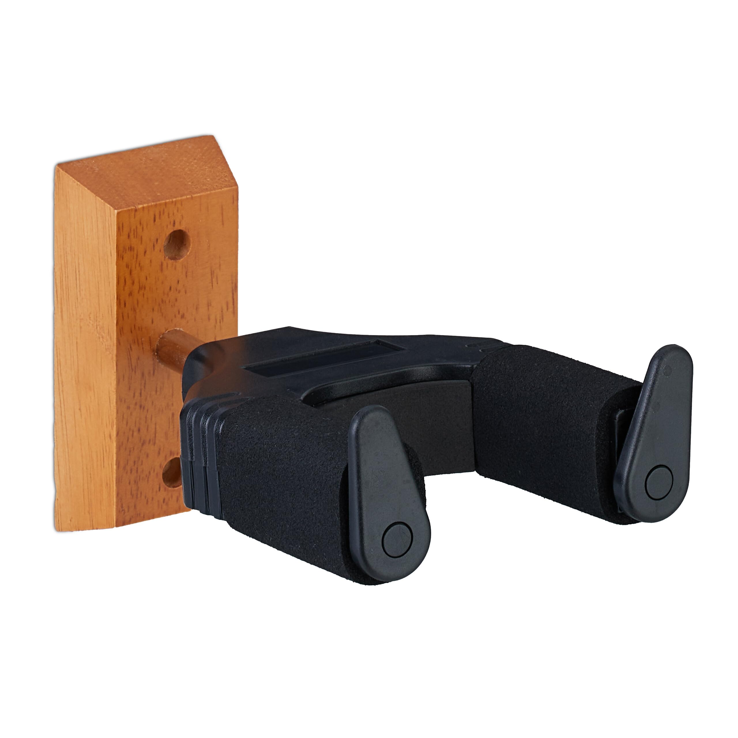 Relaxdays Gitarrenhalter für die Wand, automatischer Verschluss, Holz, Schaumstoff, Gitarrenwandhalter, schwarz/natur 1 Angebot bei HelloDeals