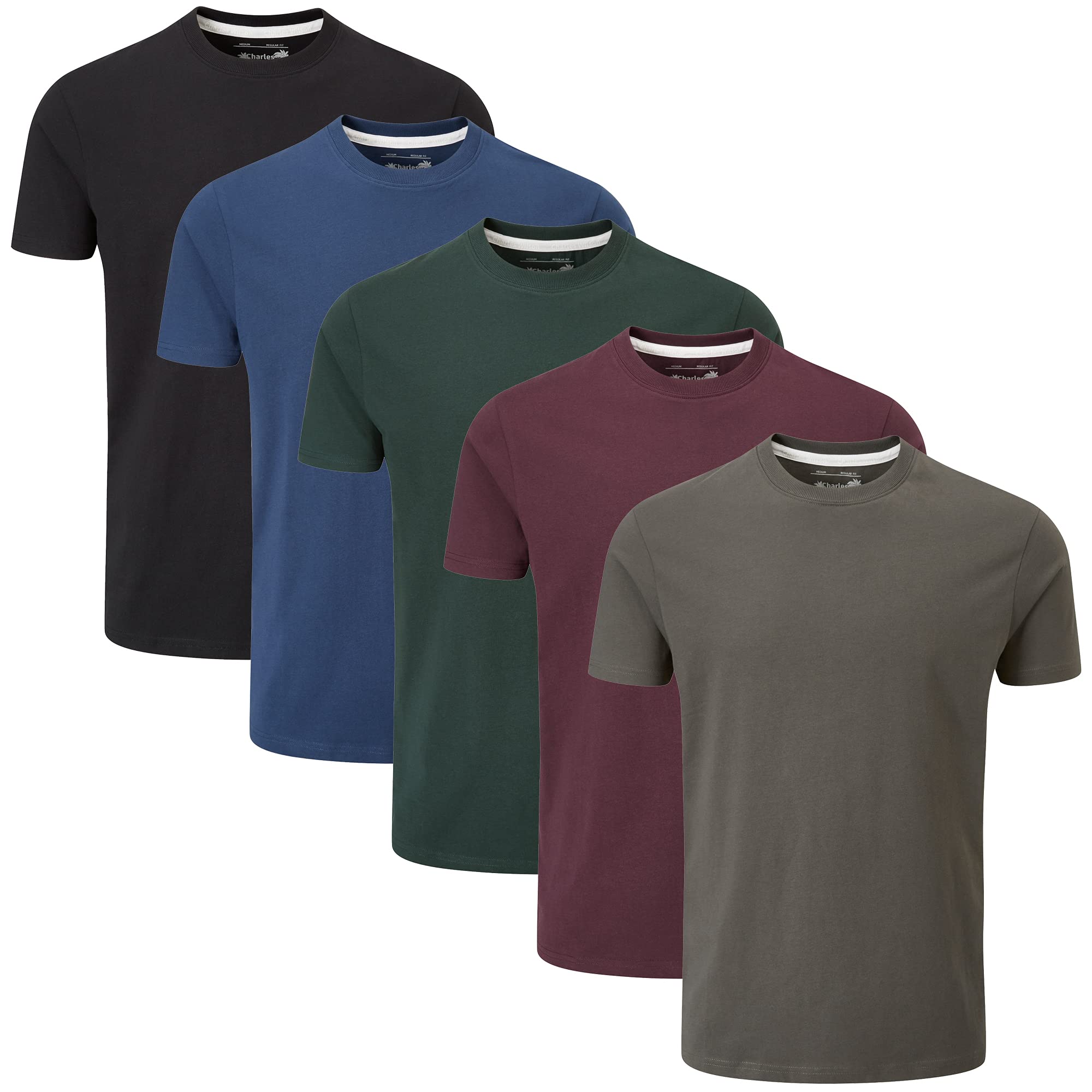 Charles Wilson 5er Packung Einfarbige T-Shirts mit Rundhalsausschnitt M Dark Essentials Type 41 Angebot bei HelloDeals