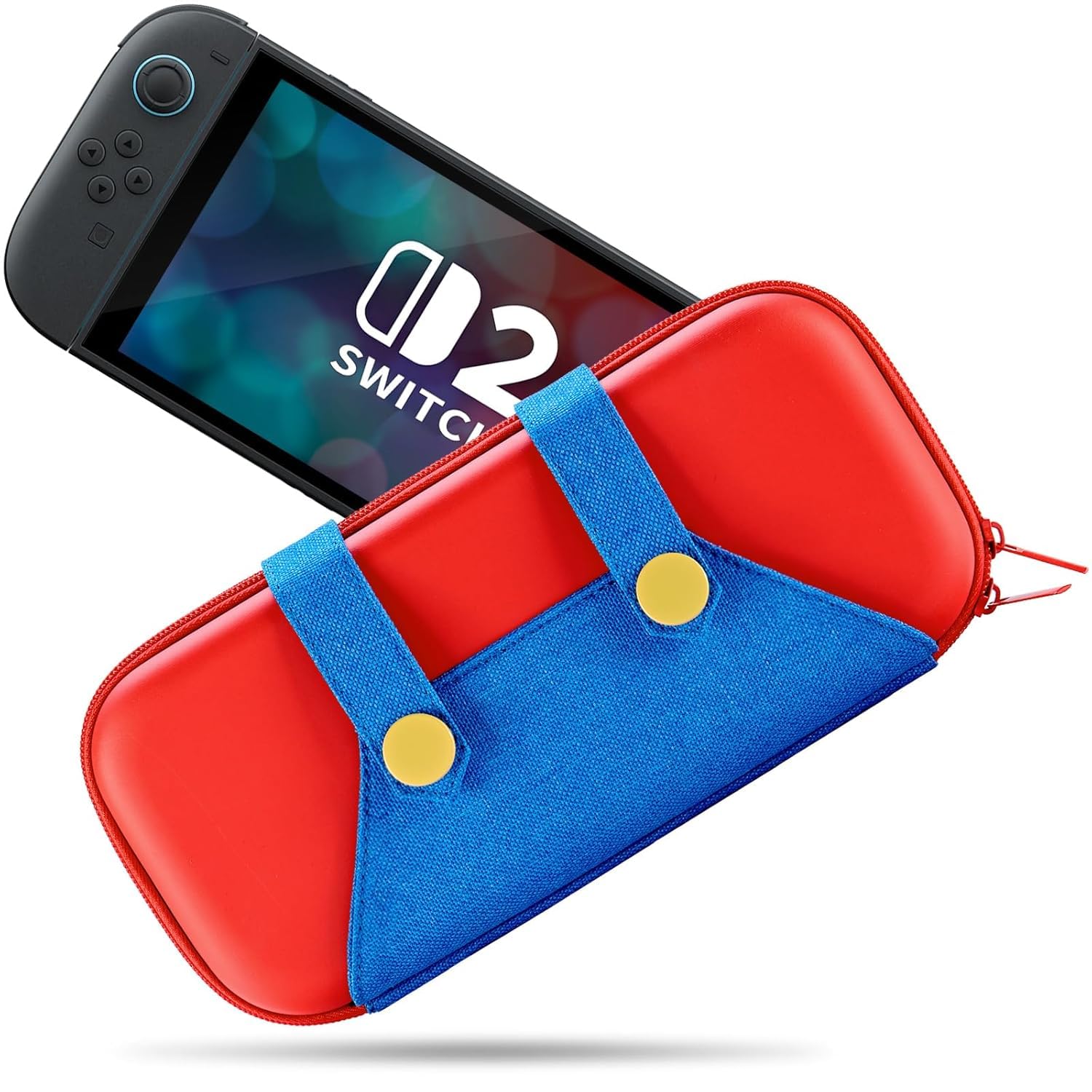 Switch 2 Tasche Kompatibel mit Switch 2 2025, Niedliche Tragbare Switch Hülle Protable Hard Shell Travel Case mit 10 Spieleinschüben, Reise Tragetasche für Switch Konsole und Zubehör - Rot Blau Nur für Switch 2 Angebot bei HelloDeals