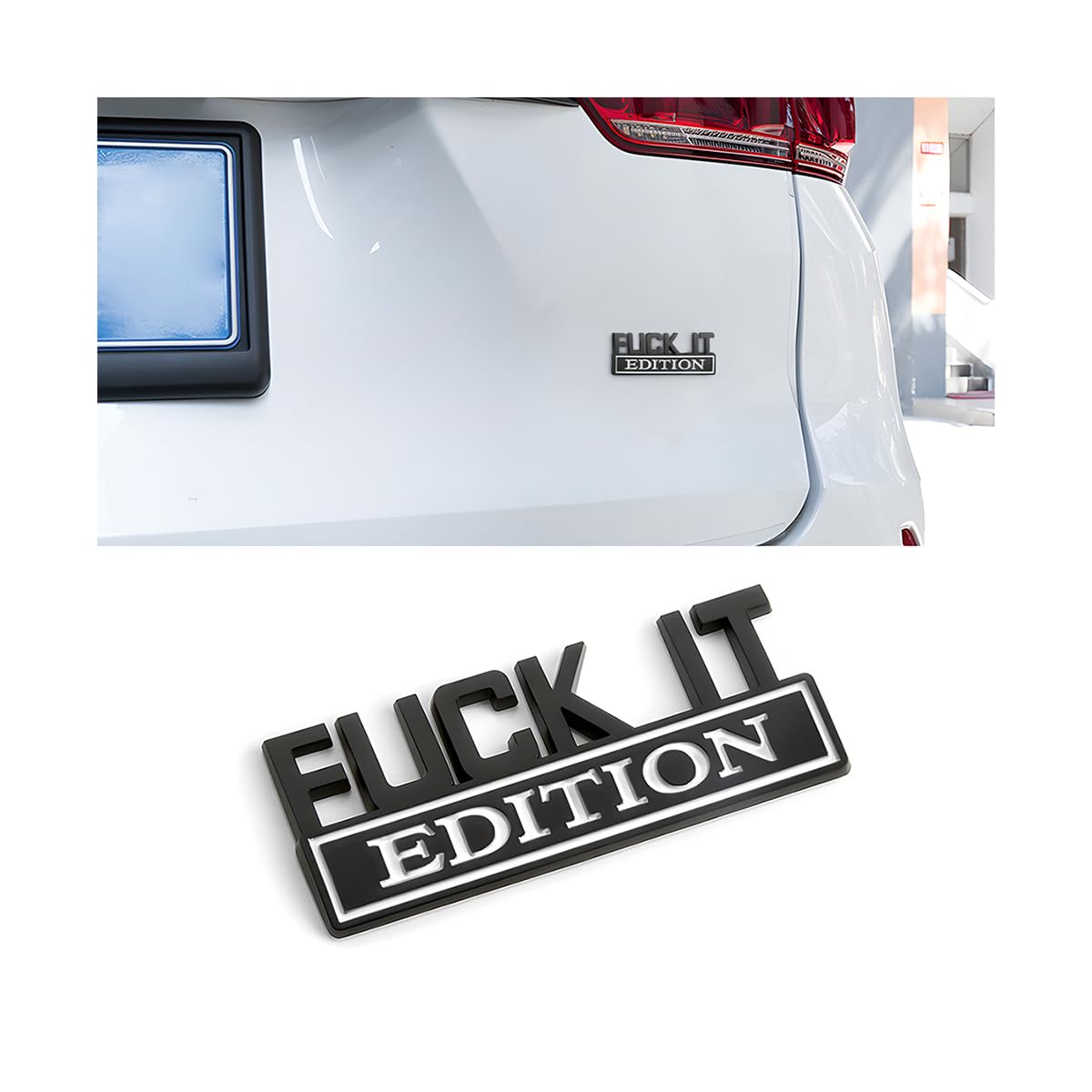 CGEMDY Selbstklebende Auto-Emblem-Autoaufkleber, Fuck It Edition, Geeignet für Autoinnen-und Außendekoration oder Glasoberflächen 3D-Buchstaben Aufkleber (Schwarz-Weiß) Schwarz-Weiß 8.8x3.8cm Angebot bei HelloDeals