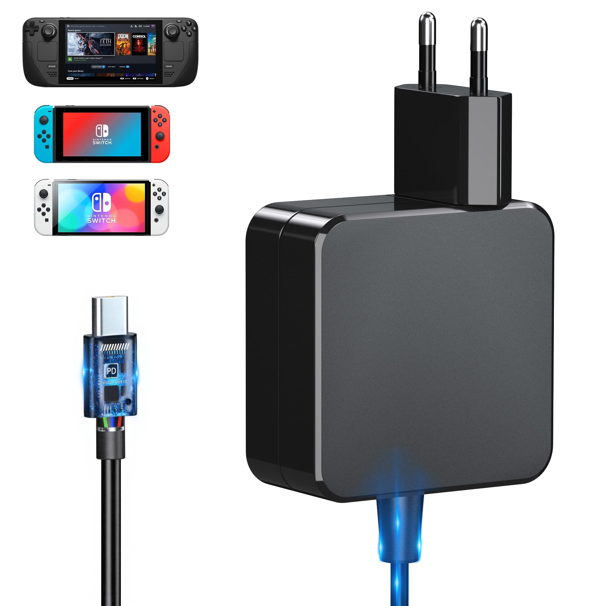 45W Switch Netzteil Steam Deck Netzteil, Unterstützt TV Modus 15V/3A Ladegerät mit 1.8M/6FT Ladekabel, 45W GaN Ladegerät für Steam Deck/Switch/OLED/Lite/TV Dock/Pro Controller Angebot bei HelloDeals