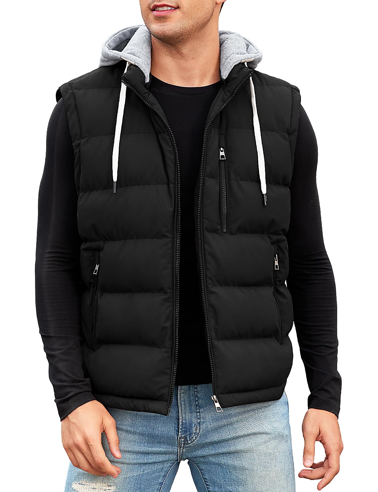 CMTOP Weste Herren mit Kapuze Wasserabweisend Steppweste Warme Herren-Westen, Leicht Ärmellose Jacke Winddichte Winterweste Reißverschluss Bodywarmer Vest Gilet mit Taschen Schwarz XL Angebot bei HelloDeals
