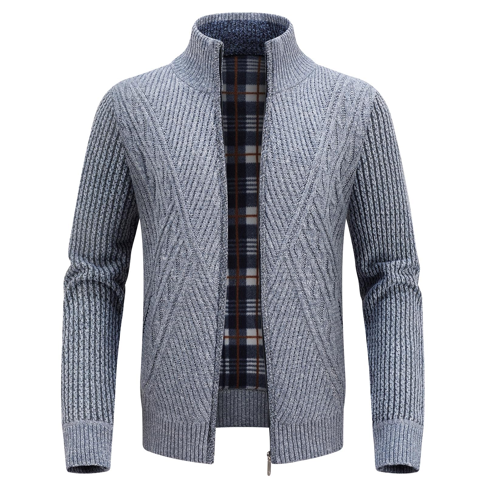 KUDORO Strickjacke Trachtenjacke Herren Cardigan mit Reißverschluss Gestrickt Wintermantel Strickjacke Sweatjacke Winterjacke Mit Stehkragen Fleecejacke Langarm M Hellgrau Angebot bei HelloDeals