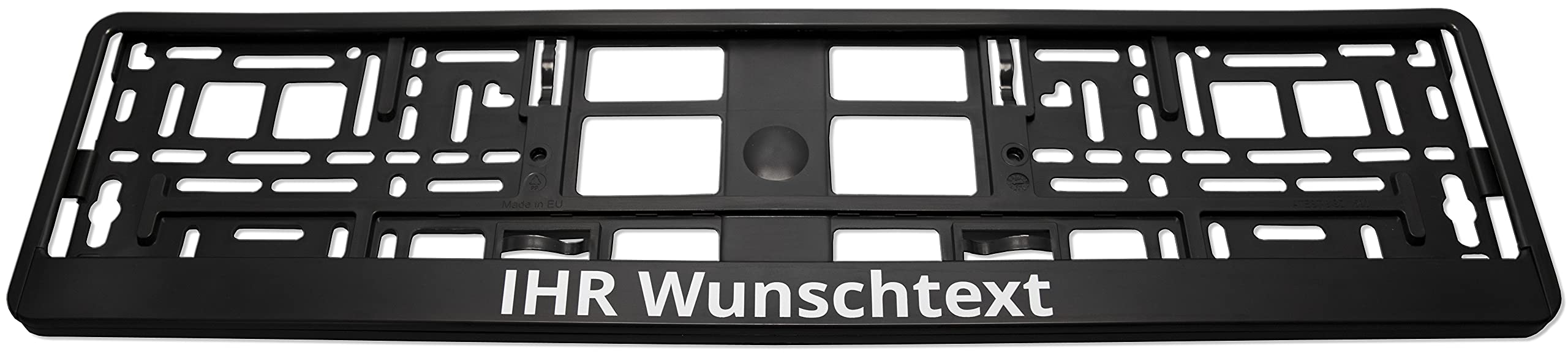 KENNZEICHENHALTER semi matt schwarz mit individuellem WUNSCHTEXT direkt Bedruckt - Keine Folie – 2er-Set Kennzeichenhalter mit Wunschtext 2er-Set Kennzeichenhalter mit Wunschtext (Nur Text. Keine Bilder, Symbole oder Logos) Angebot bei HelloDeals