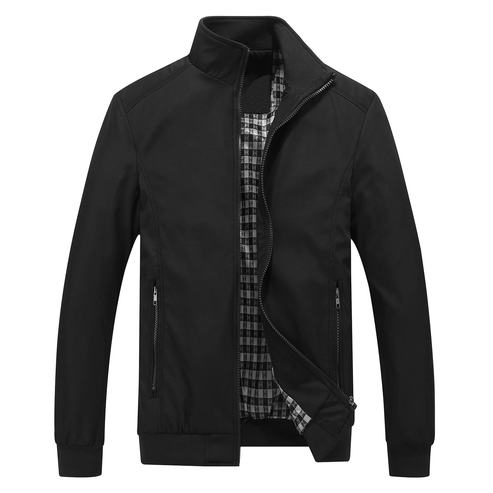 KUDORO Herren Leichte Jacke Langarm Übergangsjacke Bomberjacke Sportjacke mit Reißverschluss Windbreaker für Herren mit klassischem Stehkragen L Schwarz1 Angebot bei HelloDeals