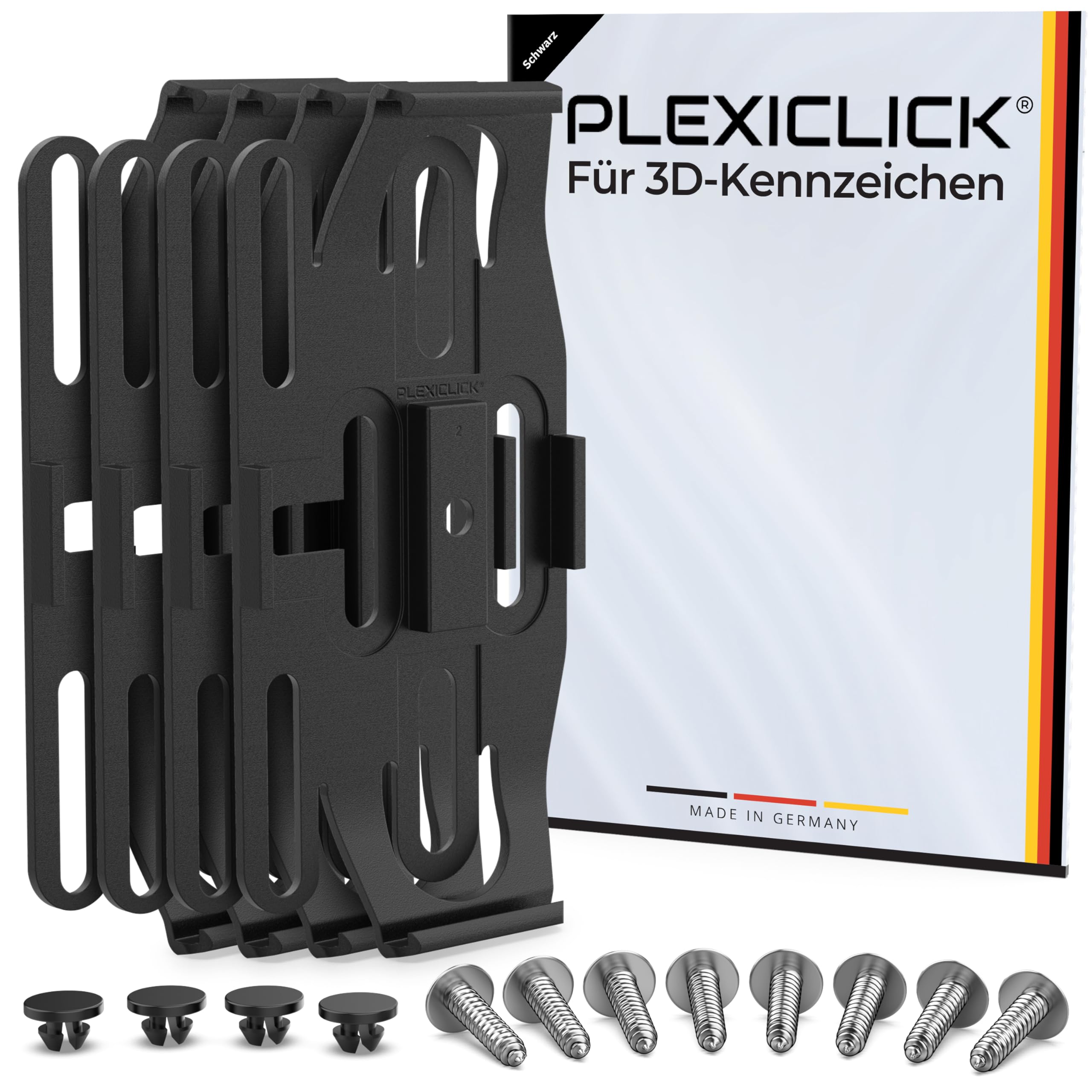 PLEXICLICK® 3D Kennzeichenhalter 3D Kennzeichen - Rahmenlos unsichtbar - 3D Kennzeichen Halterung Auto - Universal - Für Deutsche 3D Kfz Kennzeichen (Schwarz, Nur Deutsche 3D (kein Österreich)) Nur Deutsche 3D (kein Österreich) Schwarz Angebot bei HelloDeals