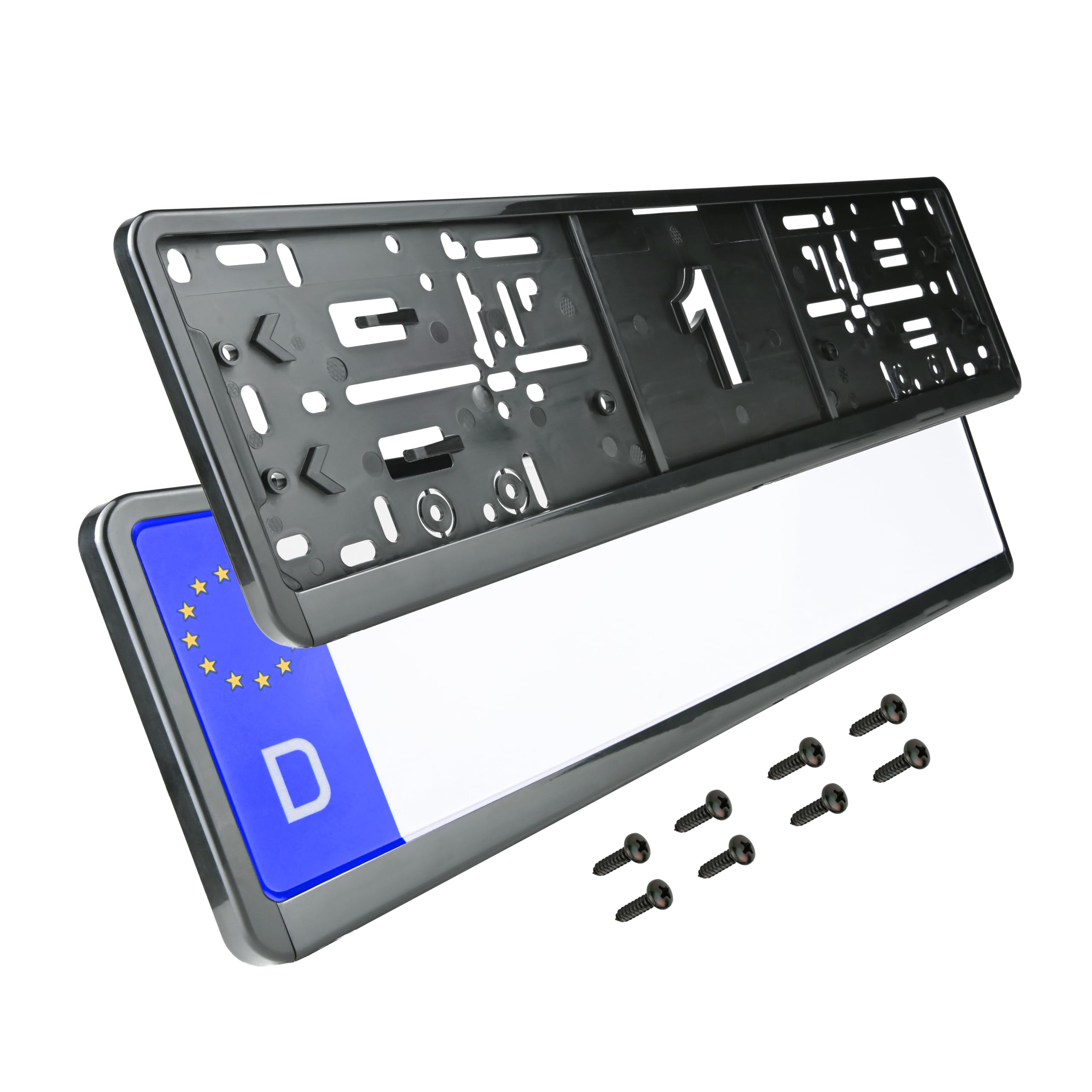 AUTODROMO Kennzeichenhalter - Nummernschildhalterung Auto – für Kennzeichen - 2X Set Kennzeichenhalterung - Kfz-Kennzeichen in tiefem Schwarz - Hohe Qualität und Robust Für alle Auto Einfache Montage Angebot bei HelloDeals