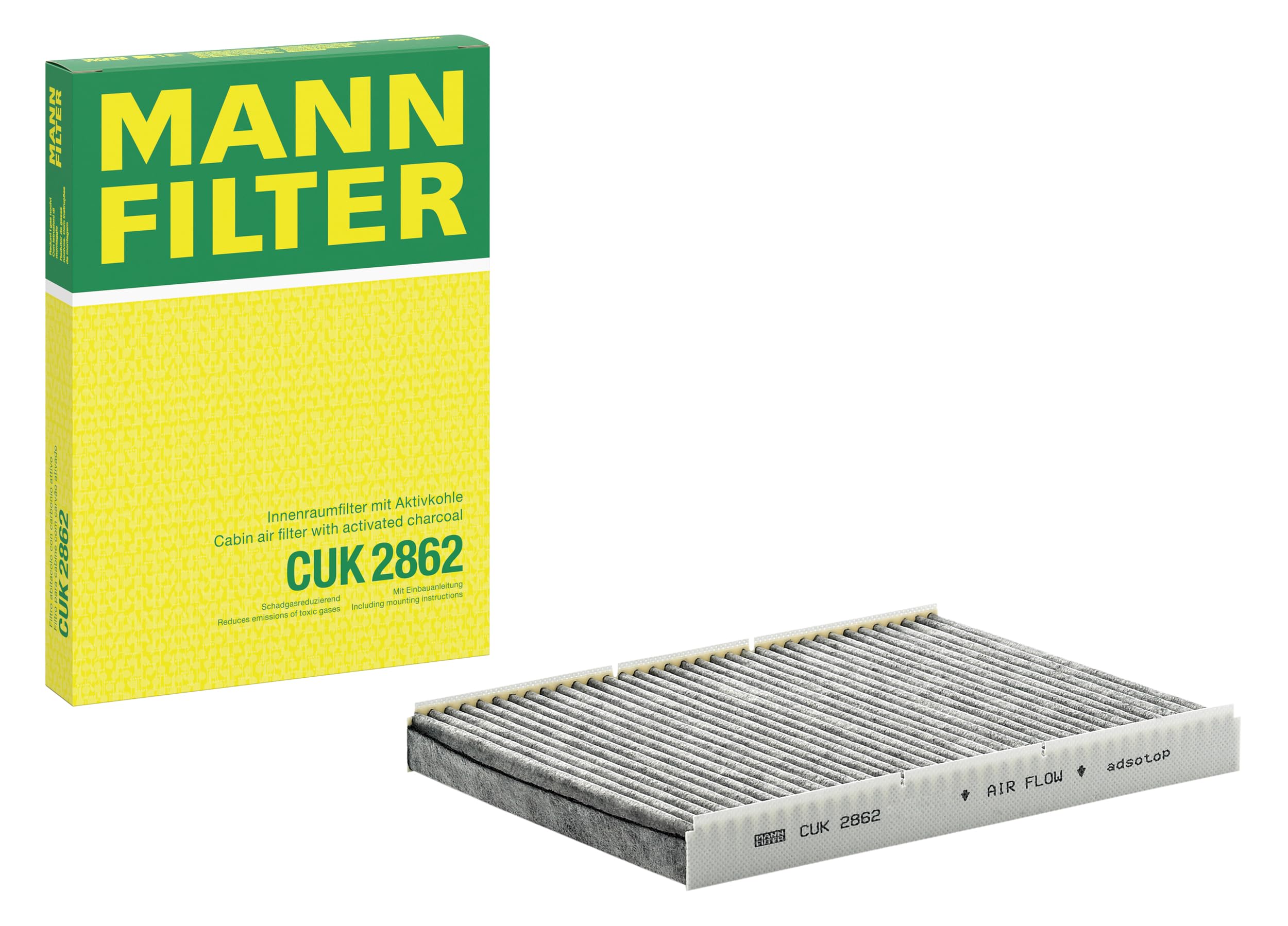 MANN-FILTER CUK 2862 Innenraumfilter/Kabinenluftfilter - Pollenfilter mit Aktivkohle - für Pkw + Transporter CUK Single Angebot bei HelloDeals