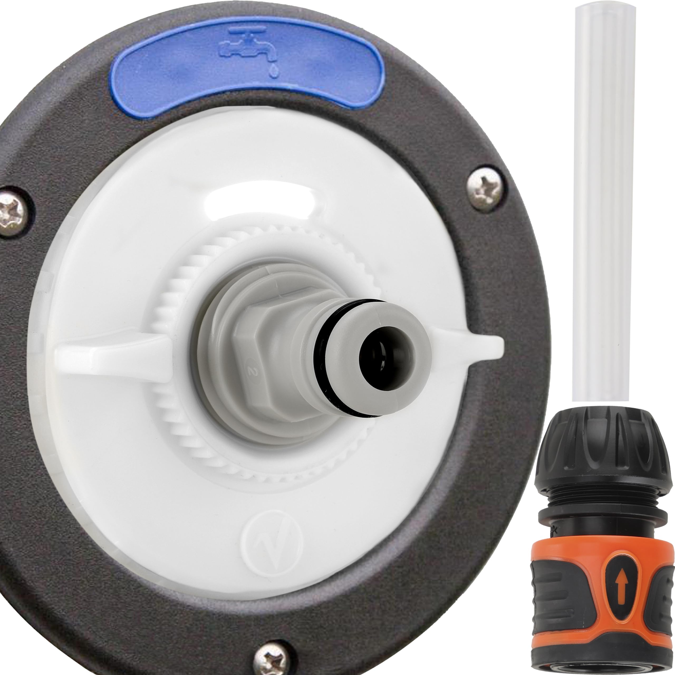 valuents® Wassertankdeckel 3 Pins 78mm Durchmesser – weiß – für Wohnmobil mit Schlauch für Wassereinfüllstutzen +Plus: Adapter für Wasserschlauch Angebot bei HelloDeals