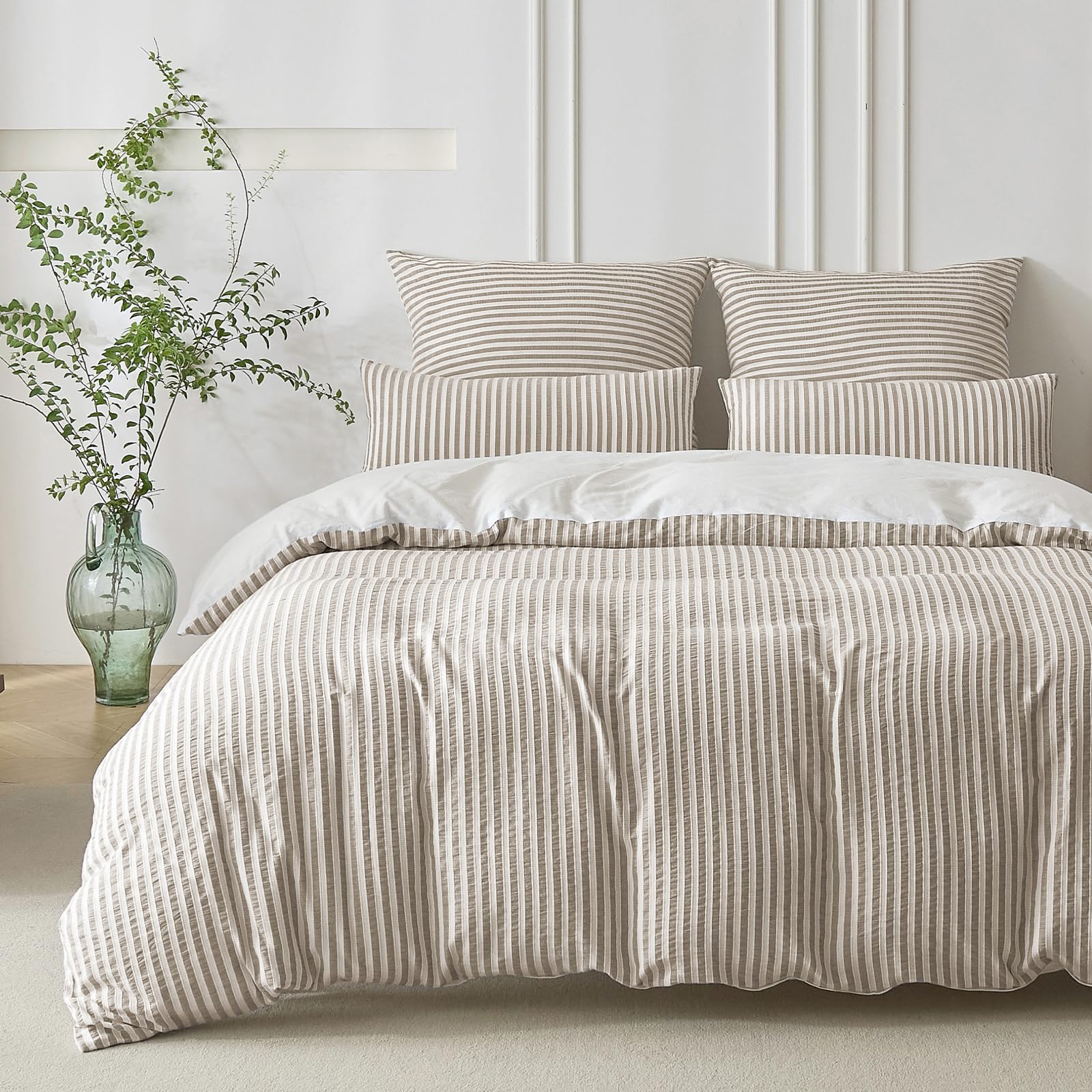 SOULFUL Bettwäsche 155x220 Baumwolle Gestreift, Jacquard Gewaschene Baumwolle Boho Bettwäsche-Sets mit Reißverschluss Öko-Tex 100 Zertifiziert-Braun Braun 2tlg. 155*220cm | 1x 80*80cm Angebot bei HelloDeals