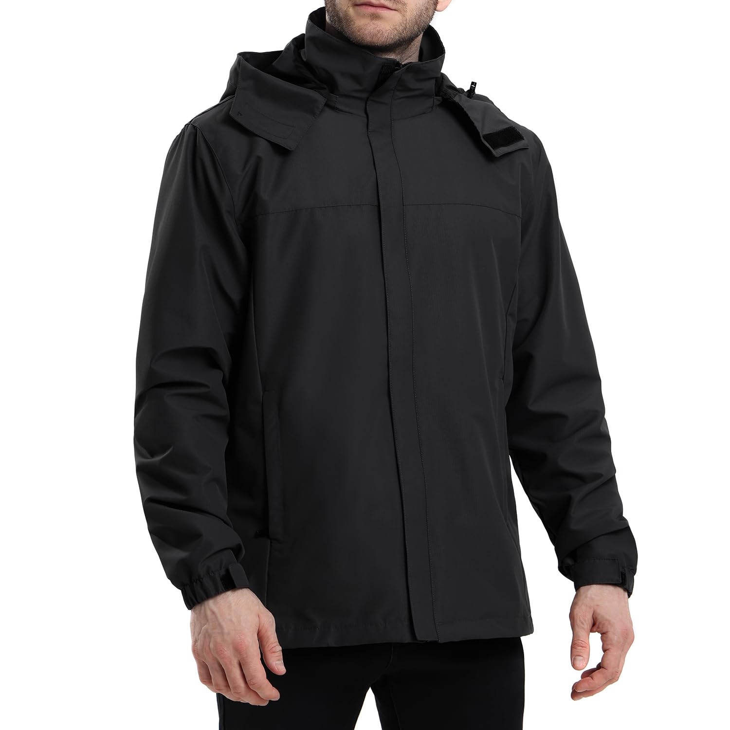 PYALT Herren Regenjacke Wasserdicht Atmungsaktiv Outdoorjacke Windbreaker mit Kapuze Leichte Freizeitjacke Fahrrad Regenjacke für Wandern Reisen Schwarz XL Angebot bei HelloDeals