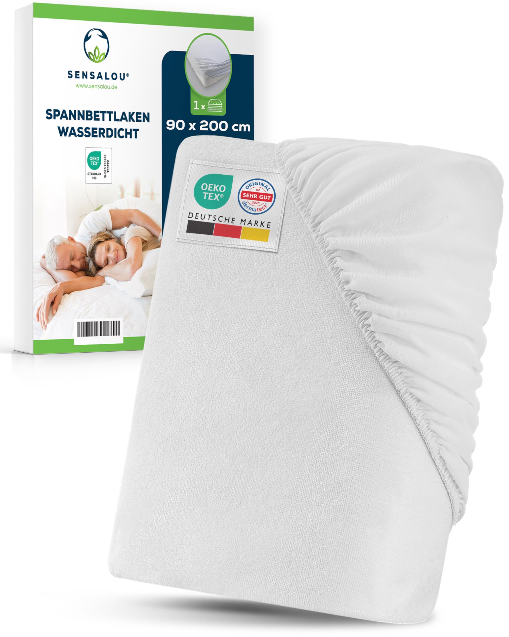 Sensalou Spannbettlaken Wasserdicht 90x200 cm – Matratzenschutz Laken für Einzelbett & Pflegebett – Atmungsaktive Betttuch Inkontinenz Nässeschutzauflage – Geräuschlos, Kochfest & Waschbar bei 95 °C 1 90 x 200 cm Angebot bei HelloDeals