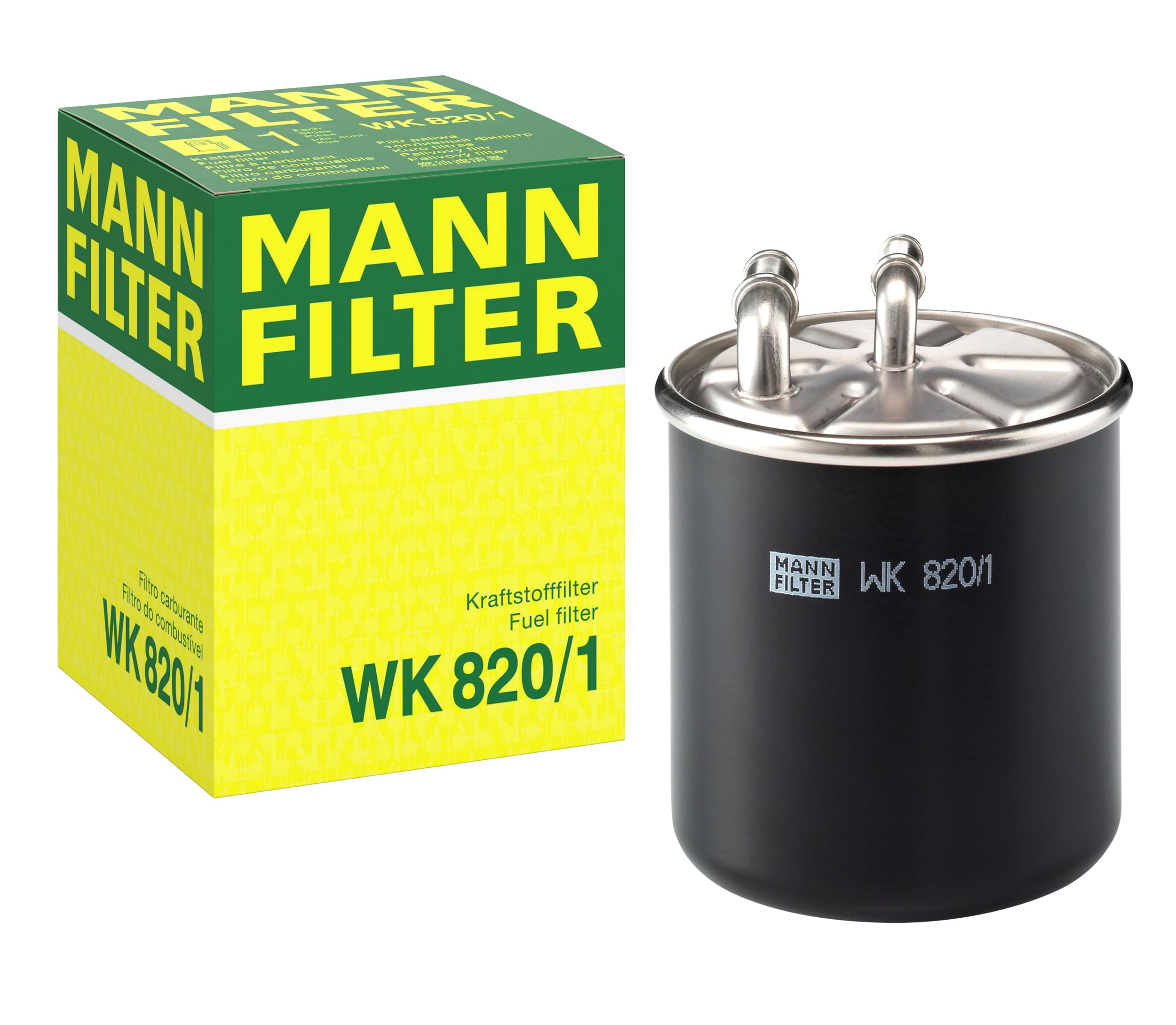 MANN-FILTER WK 820/1 Kraftstofffilter - für Pkw + Transporter Inlinefilter (Anschlüsse oben) Angebot bei HelloDeals