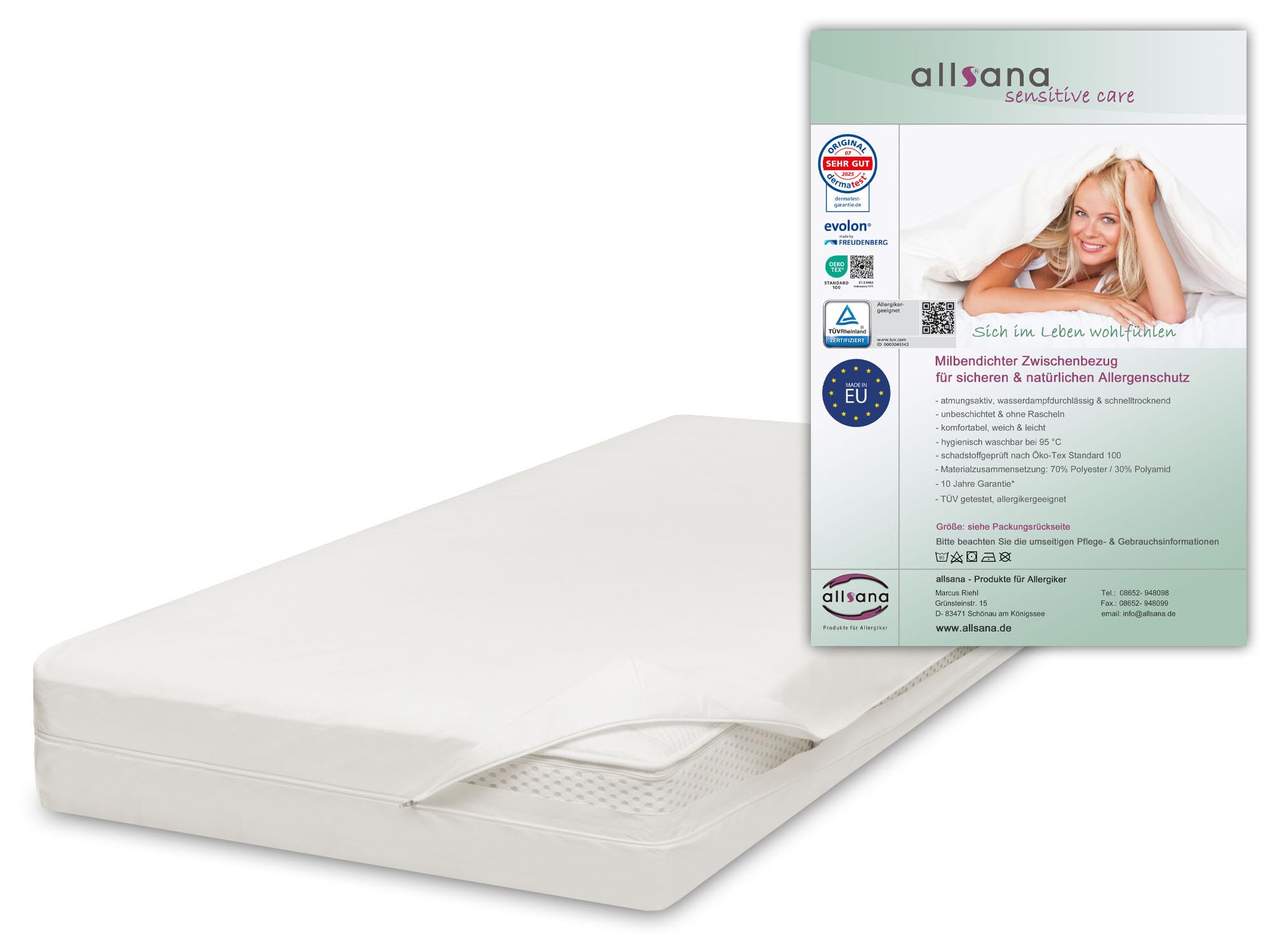 Allsana Allergiker Matratzenbezug 90x200x20 cm | Allergie Bettwäsche | Anti Milben Encasing | Milbenschutz für Hausstauballergiker | Zwischenbezug für die Matratze | TÜV geprüft Angebot bei HelloDeals