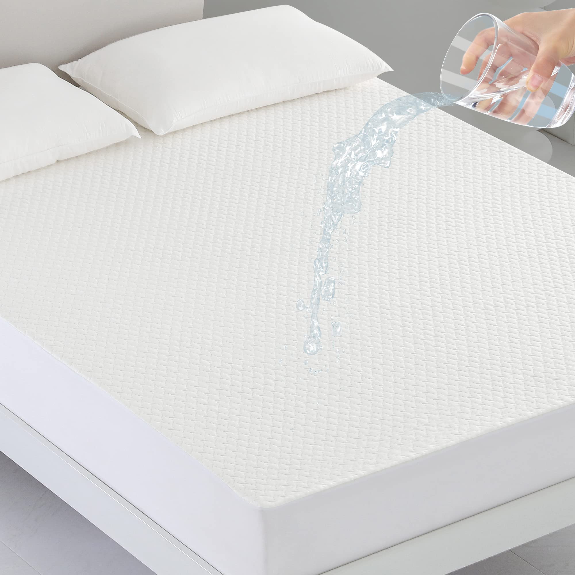 Coriwell Matratzenschoner Wasserdicht - 160 x 200 cm Wasserdichter Matratzenbezug Matratzenauflage Atmungsaktive Matratzenhülle Matratzenschutz aus Bambus Matratzen Schutzbezug - Mattress Protector Angebot bei HelloDeals