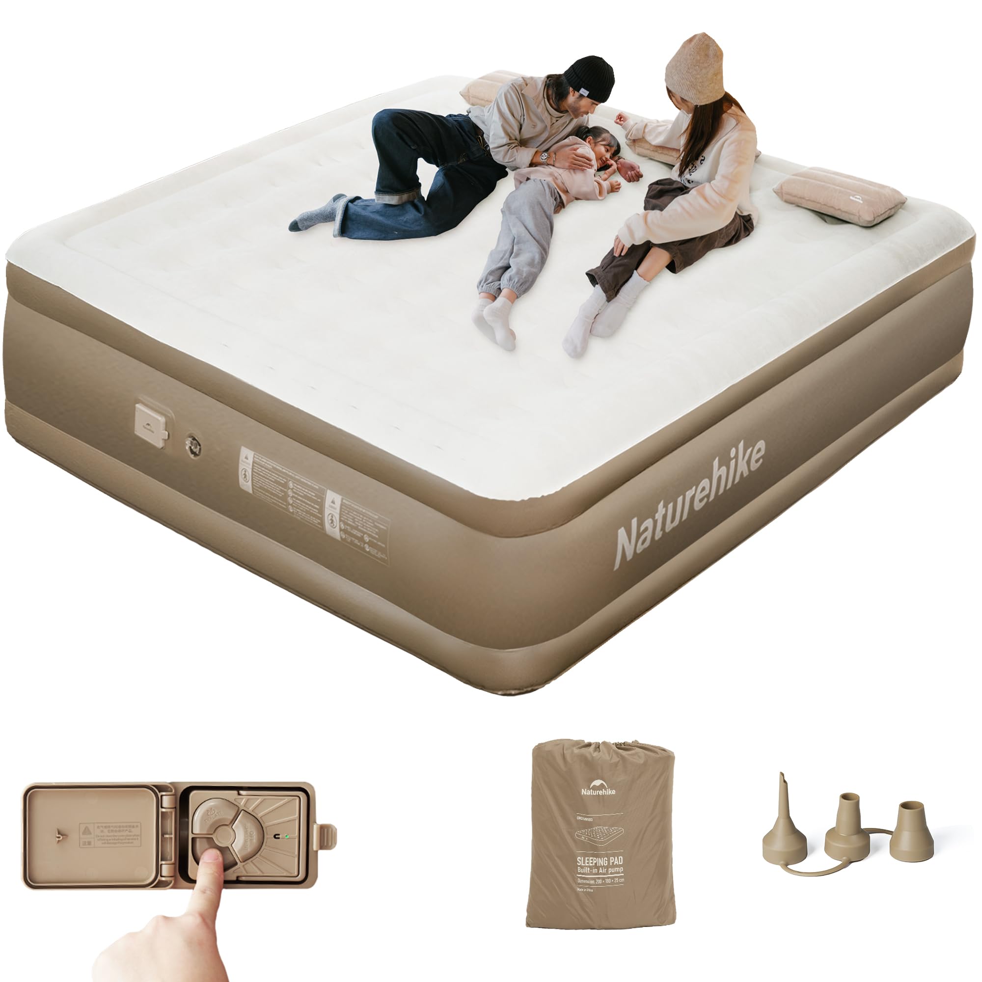 Naturehike Luftmatratze 3 Personen Selbstaufblasend mit Akkupumpe - Aufblasbares Gästebett 200x180x45cm für Camping & Zuhause, Leicht, Bequem und Schnell aufblasbar Angebot bei HelloDeals