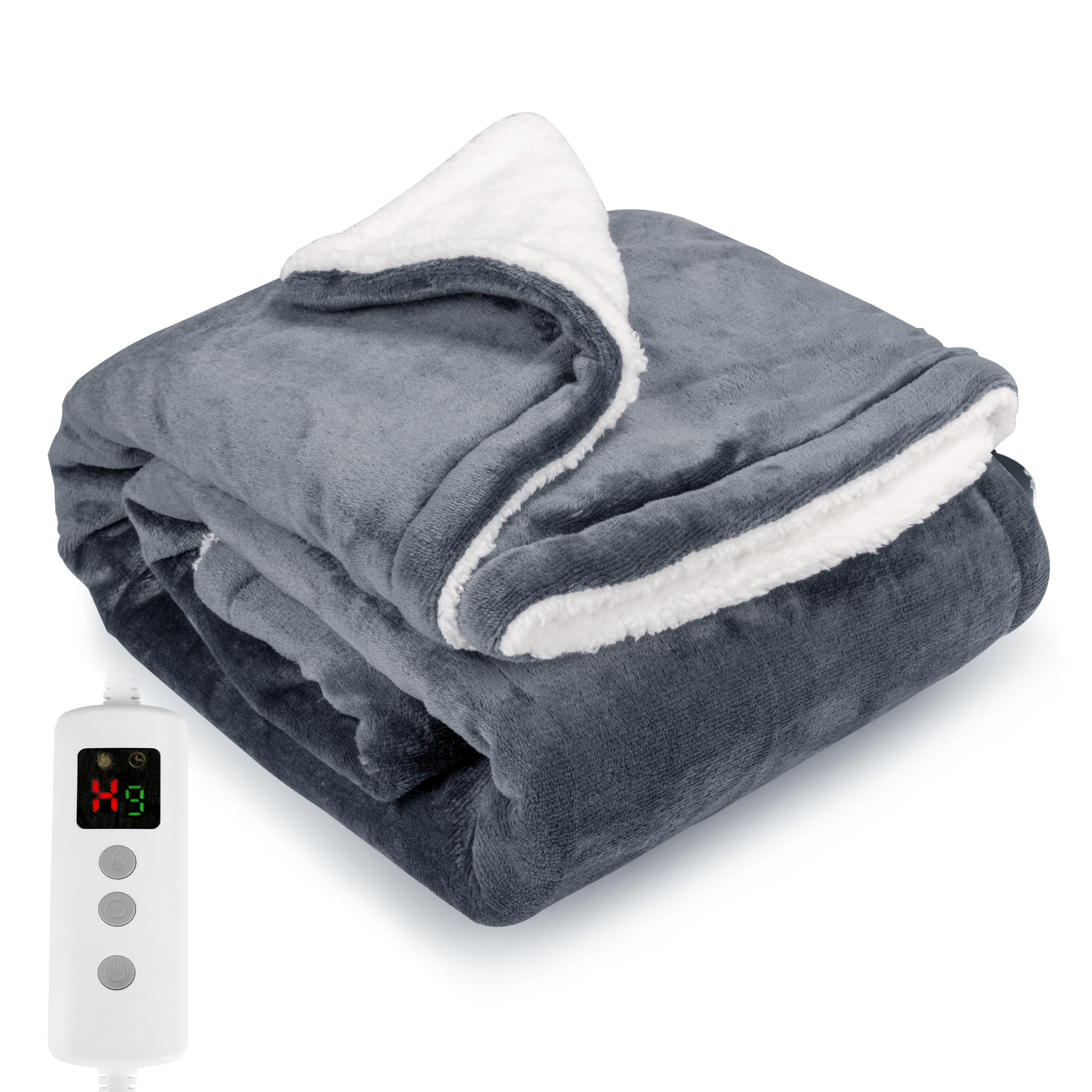 PROALLER Heizdecke 160x130CM, 10 Stufen & 1-9H Timer Auto-Aus, Maschinengängig, Weiches Flanell-Sherpa Vollkörperwärmung, Sofasitzkissen Bett Büro Verwendung, Heizdecke mit Abschaltautomatik 160x130CM Grau Angebot bei HelloDeals