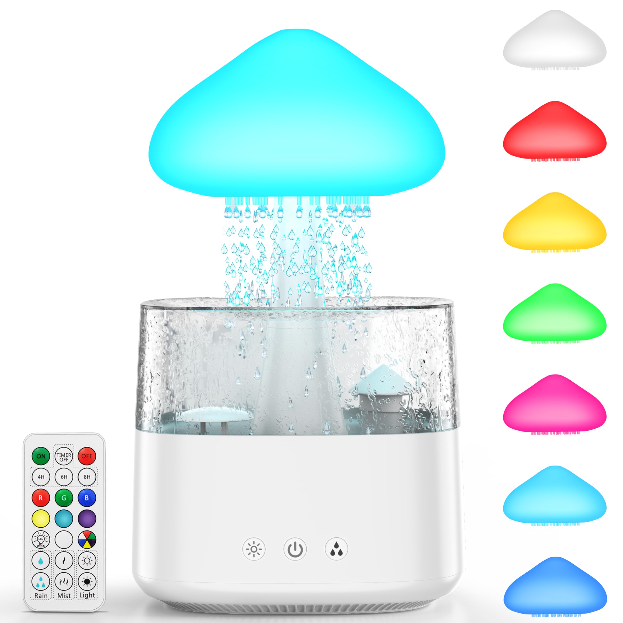 Regenwolken Luftbefeuchter 450ML Wasser-Tropfpilz-Luftbefeuchter mit Fernbedienung mit 3 modi und 7 Farben, LED-Lichtern Aroma Diffuser Weißer Lärm-Regentropfen-Luftbefeuchter für Schlafzimmer Angebot bei HelloDeals