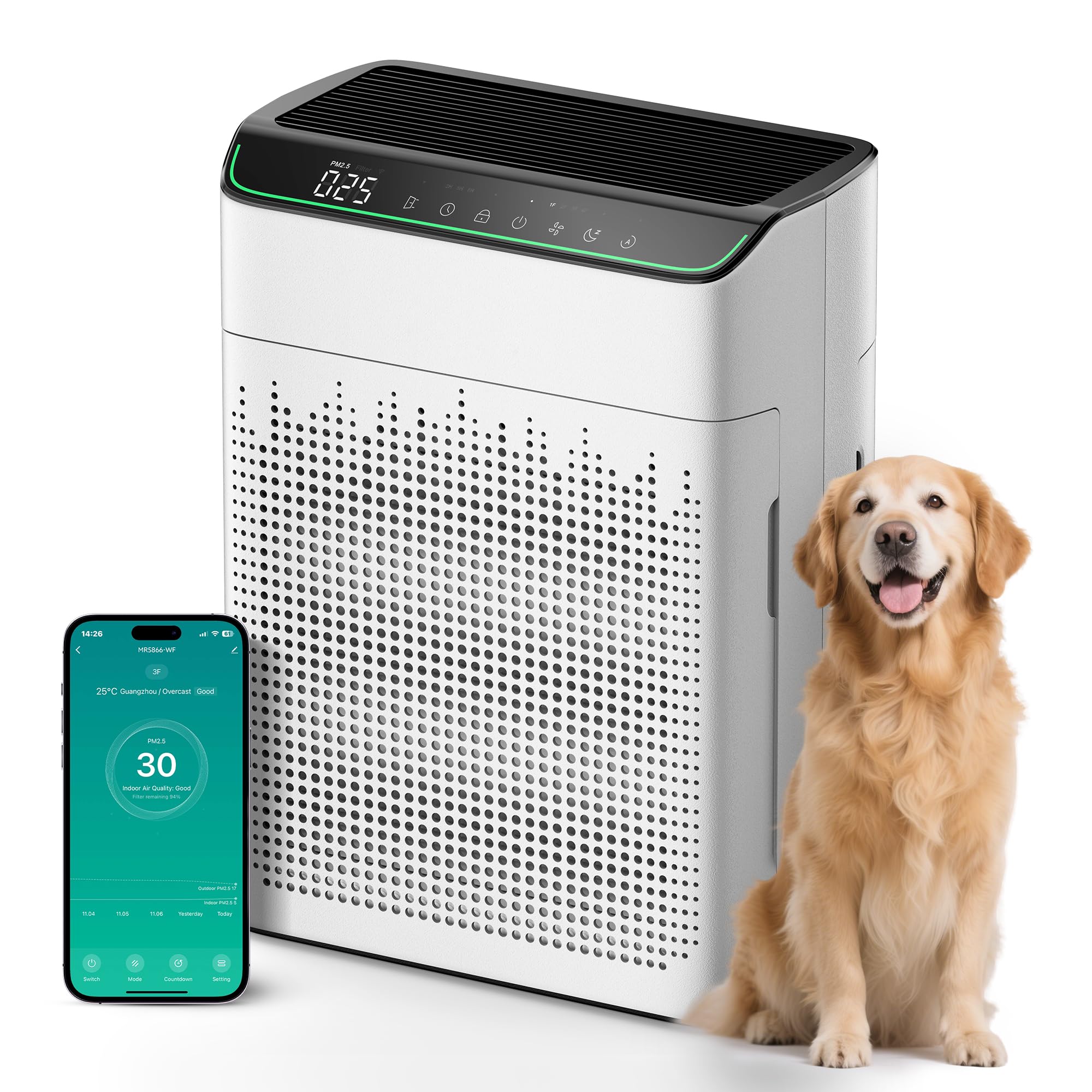 Operan Luftreiniger Allergiker, Advanced Air Purifier for Apartments & Smokers' Rooms, Wi-Fi & App Control, CADR 340m³/h (158㎡), Smart Auto-Mode, HEPA Filter gegen Staub, Pollen, Tierhaare, Weiß Angebot bei HelloDeals