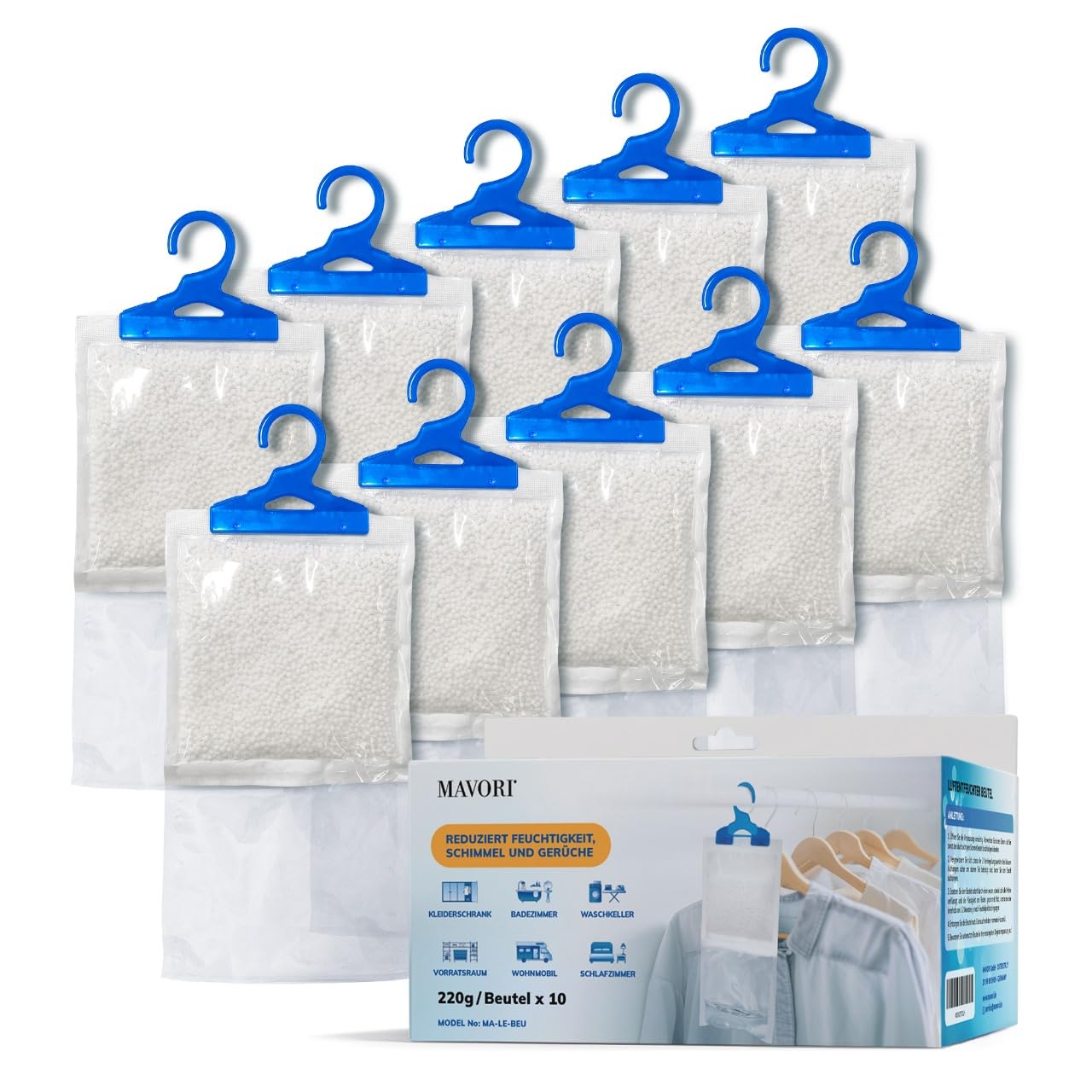 MAVORI 10er Set XL Luftentfeuchter zum Aufhängen I Luftentfeuchter Beutel I Entfeuchter Schrank und Feuchtigkeitsabsorber für Räume gegen Feuchtigkeit, Schimmel und Gerüche I bis zu 500ml je Beutel 10er Set Ohne Duft Angebot bei HelloDeals
