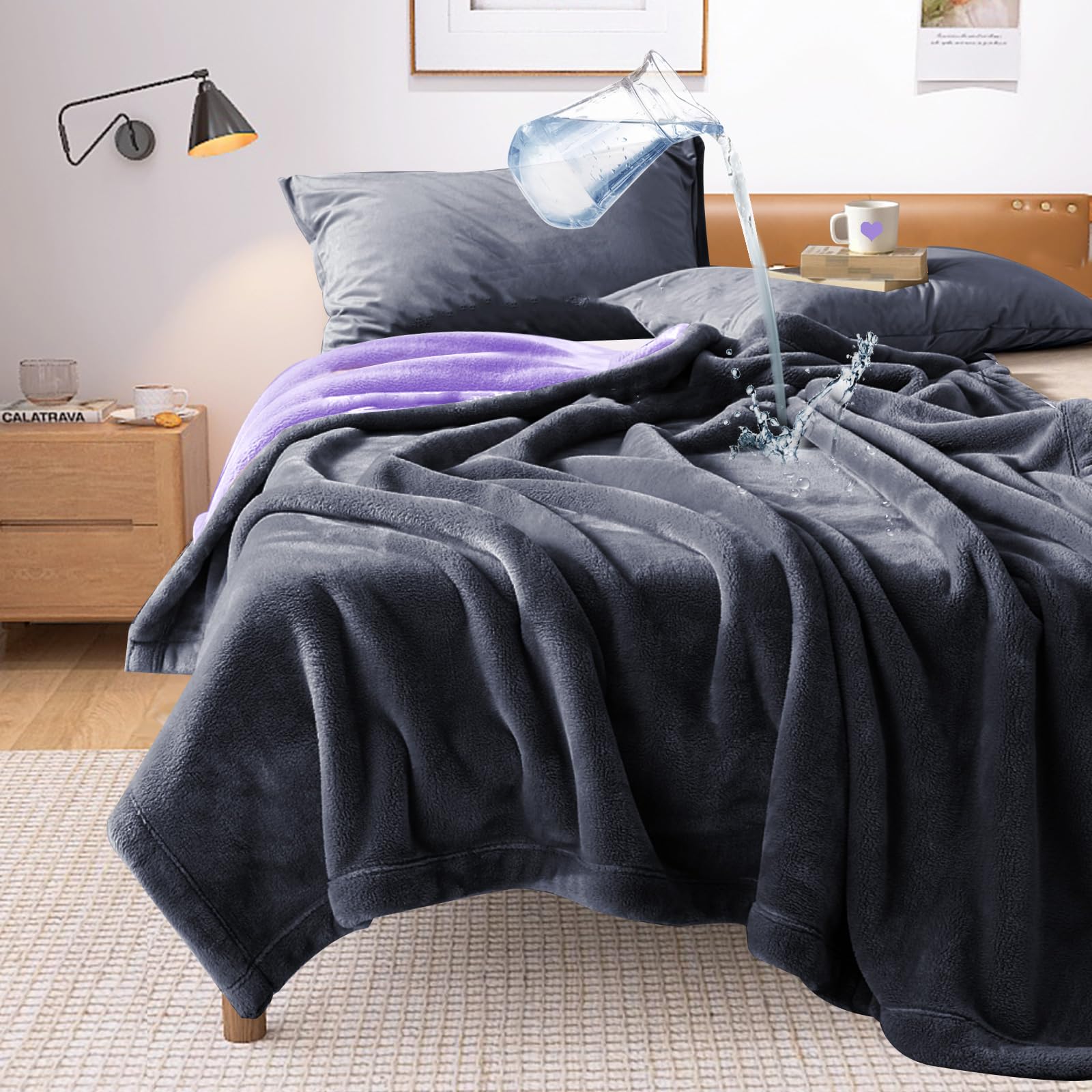 YISURE Wasserfeste Decke Liebesdecke 230x203cm für Paare,King Size Graue und lila Spritzdecke für Erwachsene Paare, Reversible Möbel- oder Bettmatratzenschoner Grau/Lila 230x203cm Angebot bei HelloDeals