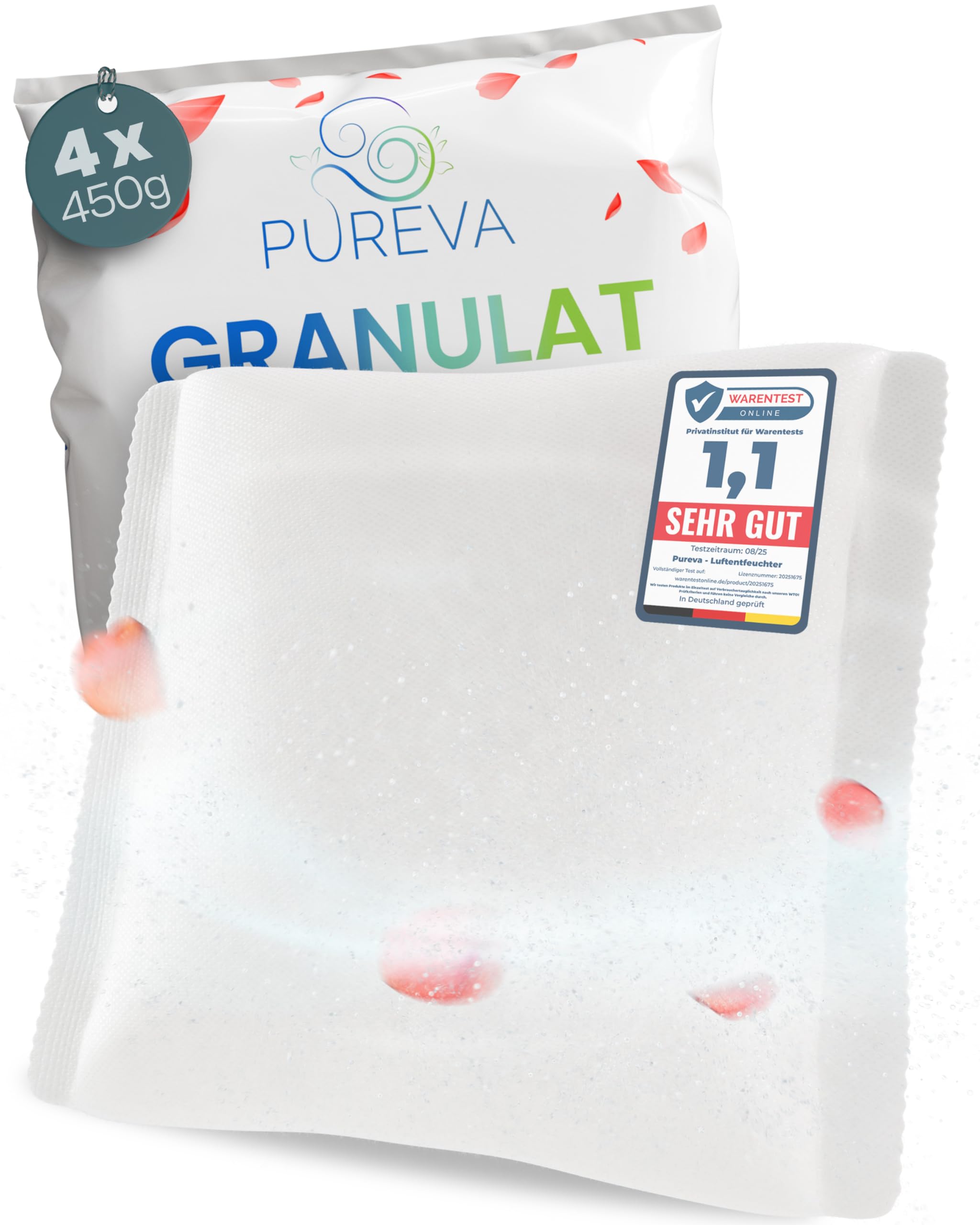 PUREVA Luftentfeuchter Nachfüllpack 4x 450g [NEUESTE FORMEL] Entfeuchter Nachfüllpack mit hochwirksamem Luftentfeuchter Granulat - Entfeuchter Granulat neutralisiert Gerüche & beugt Schimmel vor Blütenpracht 450 g (4er Pack) Angebot bei HelloDeals
