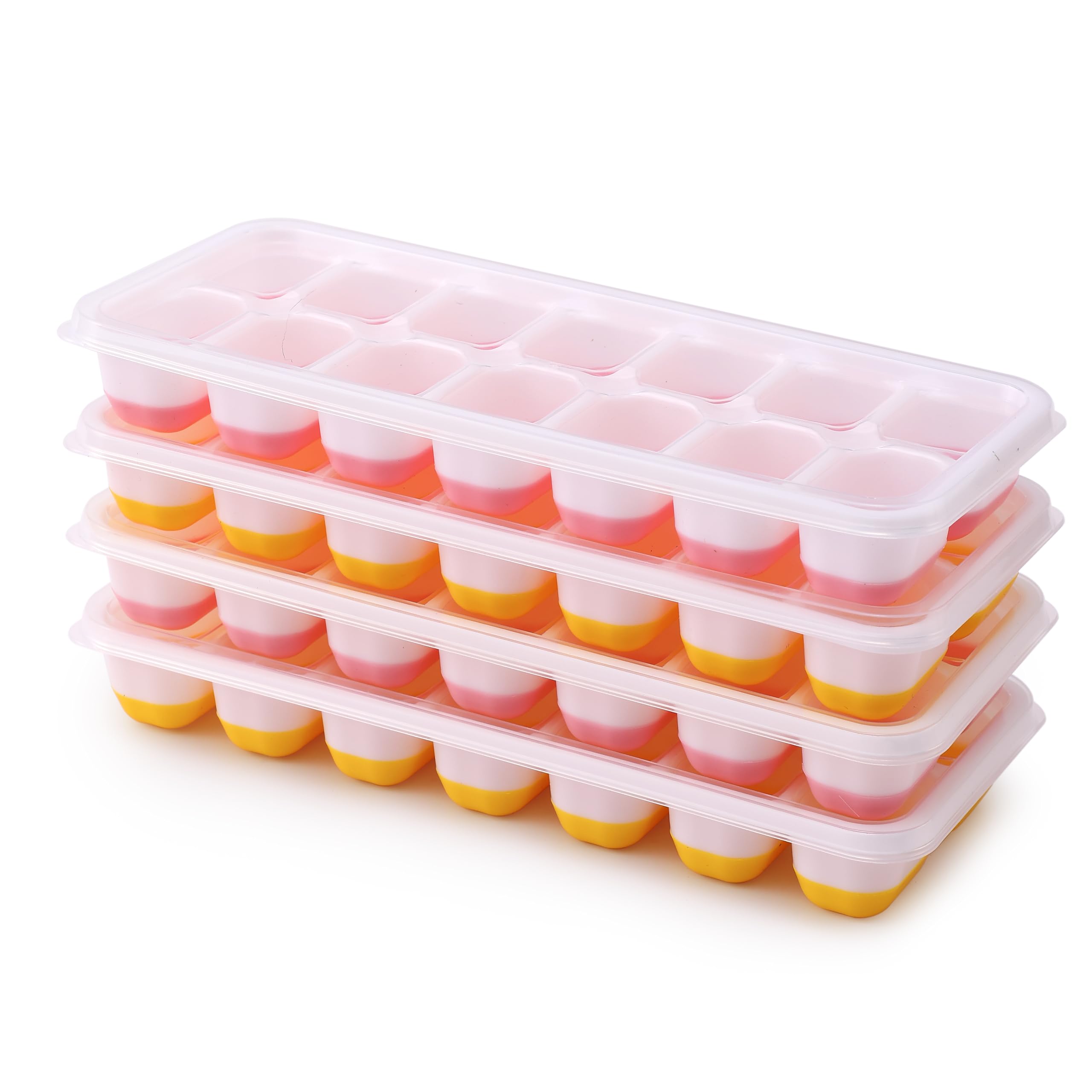 4 Pack Silikon Eiswürfelform mit Deckel BPA Frei, Eiswürfelbehälter Stapelbar, Sichere Gesunde Eiswürfel Form für Babybrei Cocktail Whiskey Kaffee (2 Rosa+2 Gelb) Angebot bei HelloDeals