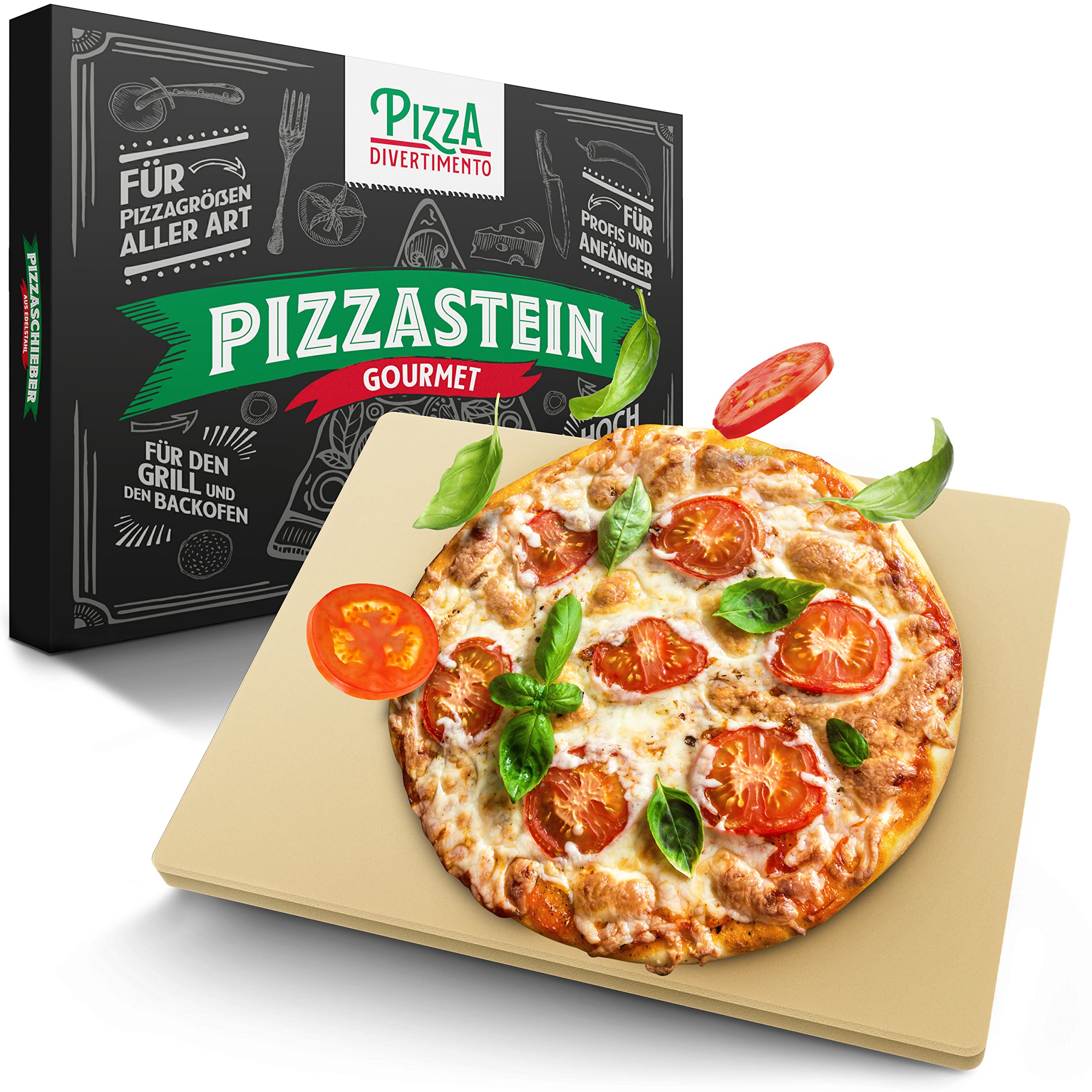 Pizza Divertimento - DAS ORIGINAL - Pizzastein für Backofen & Gasgrill – Vergleich.org ausgezeichnet - Pizza Stein aus Cordierit bis 900 °C – Für knusprigen Boden & saftigen Belag - Inkl. e-Rezeptbuch Grau" Oder "Beige" Angebot bei HelloDeals