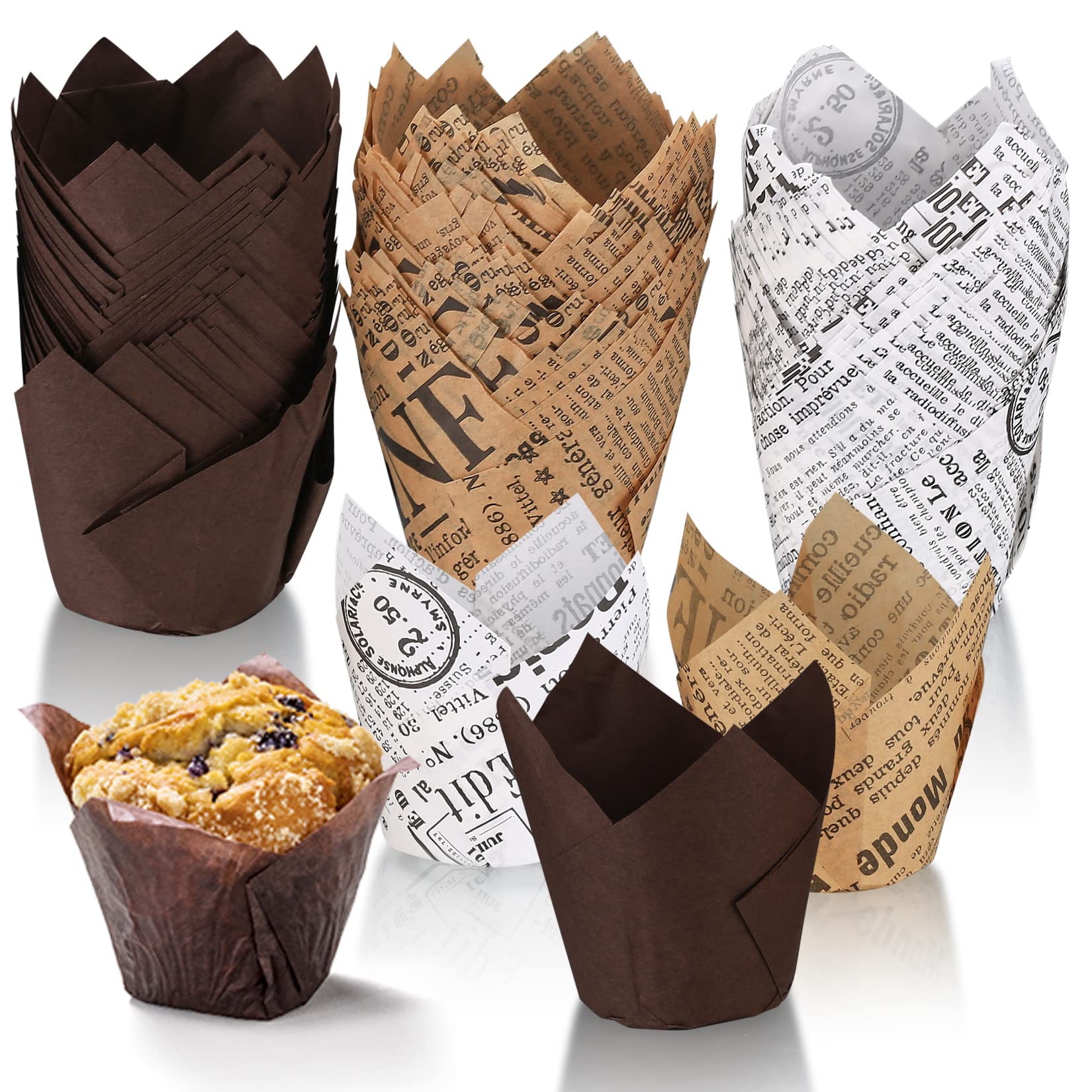 150 Stück Muffinförmchen Papier, Muffins Papierförmchen, Cupcake Formen Papiers, Muffinförmchen Tulpe, Backförmchen Papier für Hochzeit Kinder Geburtstag Partyzubehör Drei Farben 150 Angebot bei HelloDeals