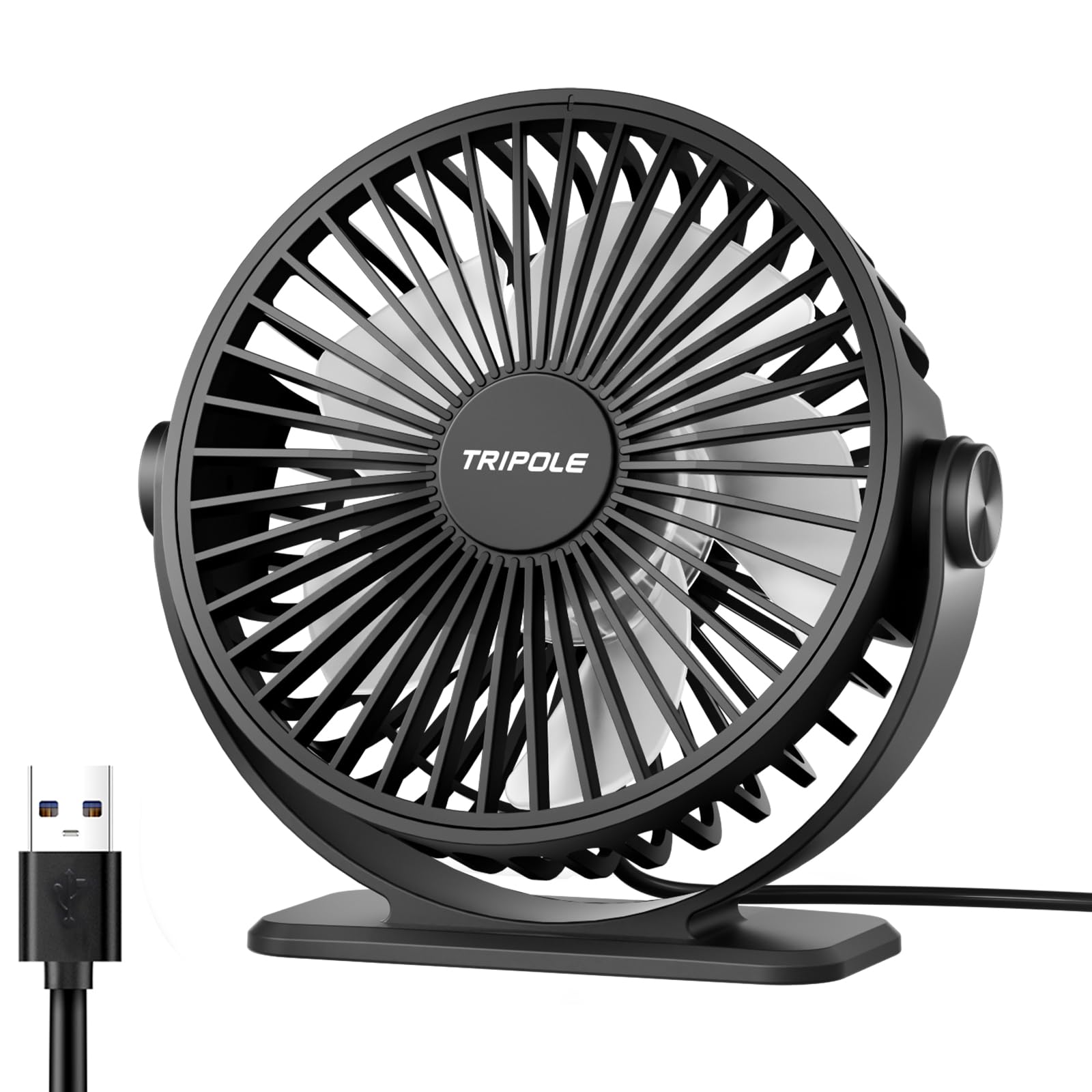 TriPole Ventilator Leiser, Mini Ventilator mit 3 Geschwindigkeiten, USB Tischventilator Leistungsstarker Tragbarer mit 360° Neigung, Fan klein für Einsatz Büro, Schlafzimmer, Reisen Schwarz Angebot bei HelloDeals