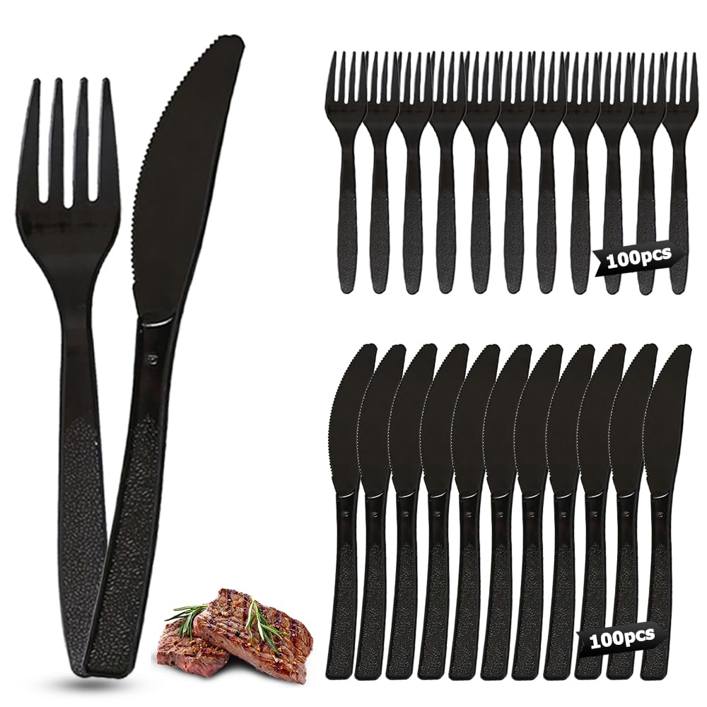 Plastikbesteck, 200 Stück Party Besteck Plastik, 100 Plastik Messer 100 Plastikgabeln Party Besteck Wiederverwendbar für Familie Partys Geburtstagsfeiern Hochzeiten Schwarz 200 Stück Plastikmesser Gabeln Angebot bei HelloDeals