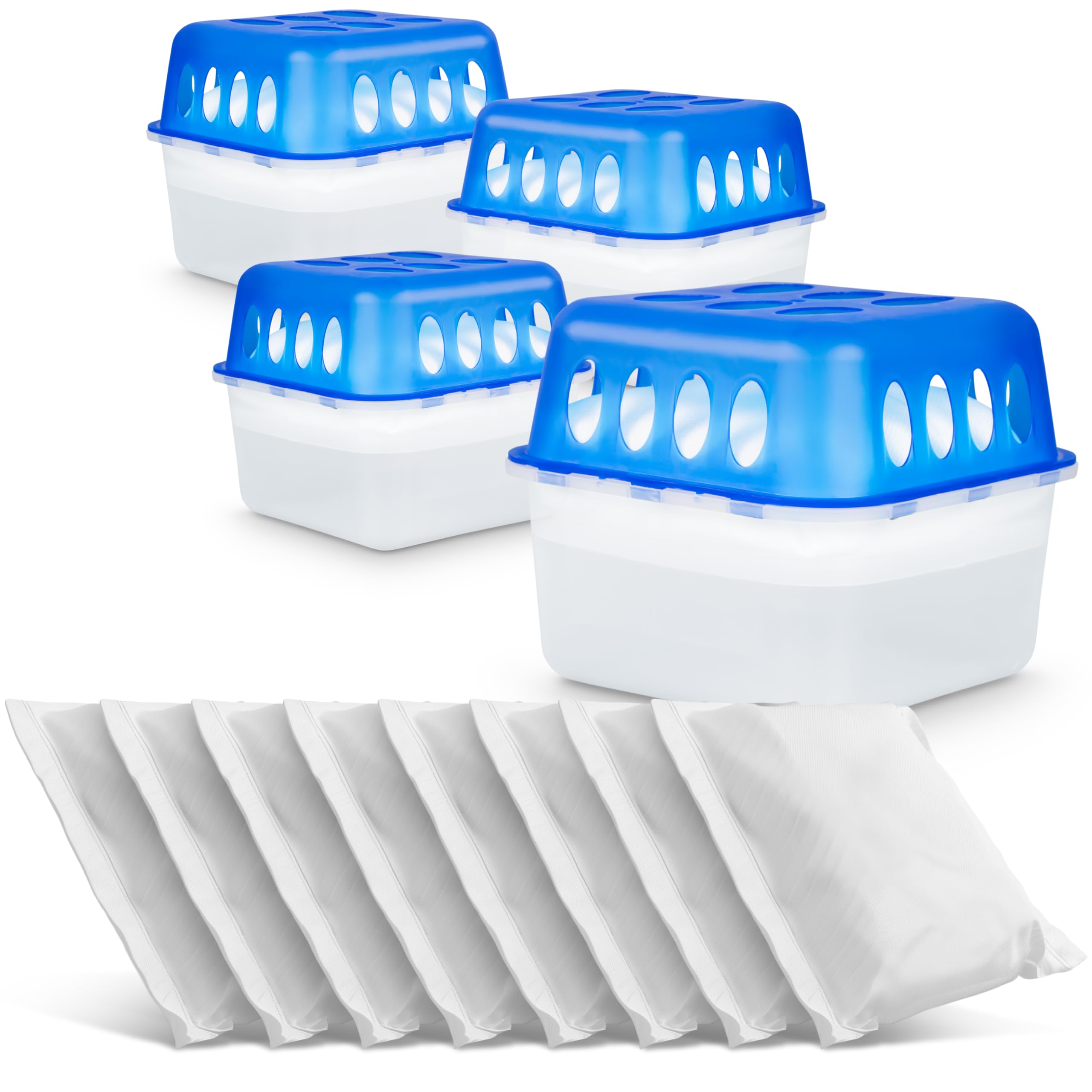 4X Luftentfeuchter Raumentfeuchter Set mit 8x 400g Nachfüll-Beutel Granulat – Effektiver Feuchtigkeits-Stopper ohne Strom, Schimmel- und Geruchsschutz für Räume bis 40m² (4 Sets + 8 Nachfüller) Angebot bei HelloDeals