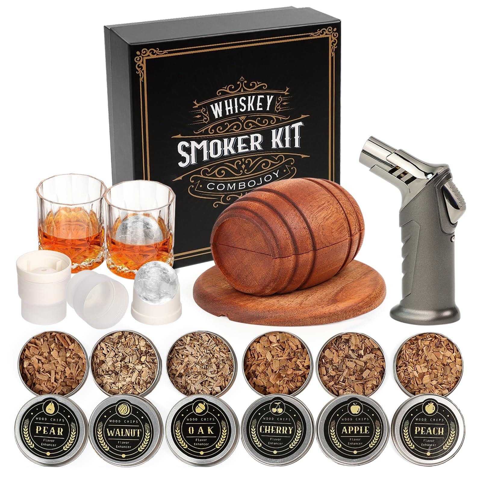 Whiskey Smoker Kit with Torch,6 Flavors Wood Chips, 2 Glasses, 2 Ice Ball Molds,Cocktail Smoker Infuser Kit, Old Fashioned Drink Smoker Kit, Husband , Boyfriend (Without Butan) Angebot bei HelloDeals