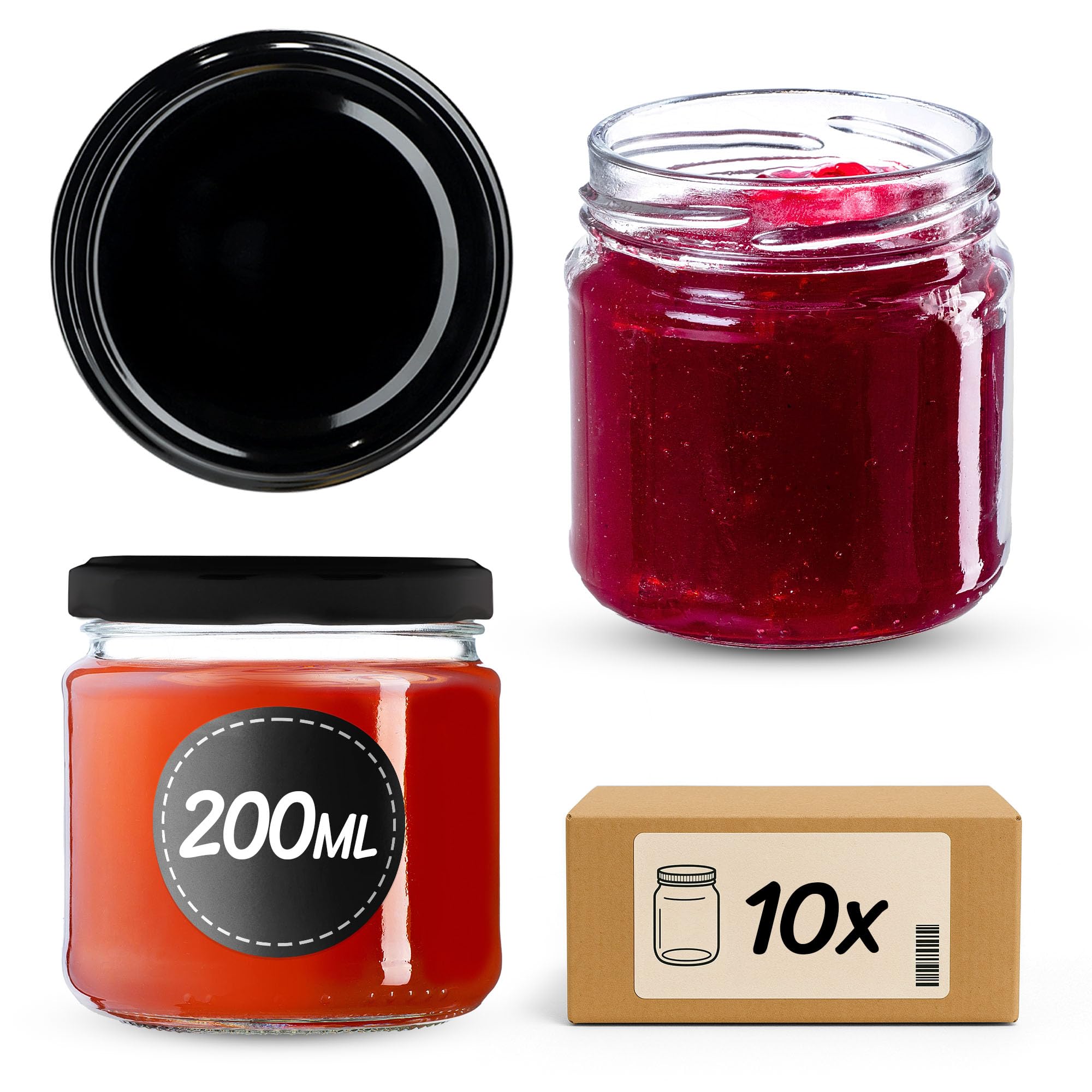 KADAX 10er Set Einmachgläser 200 ml mit Twist-Off Deckel Ø 66 mm – Dickwandige, luftdichte Dessertgläser, spülmaschinenfest, ideal für Marmelade & Eingemachtes 10 Stück Schwarz Angebot bei HelloDeals