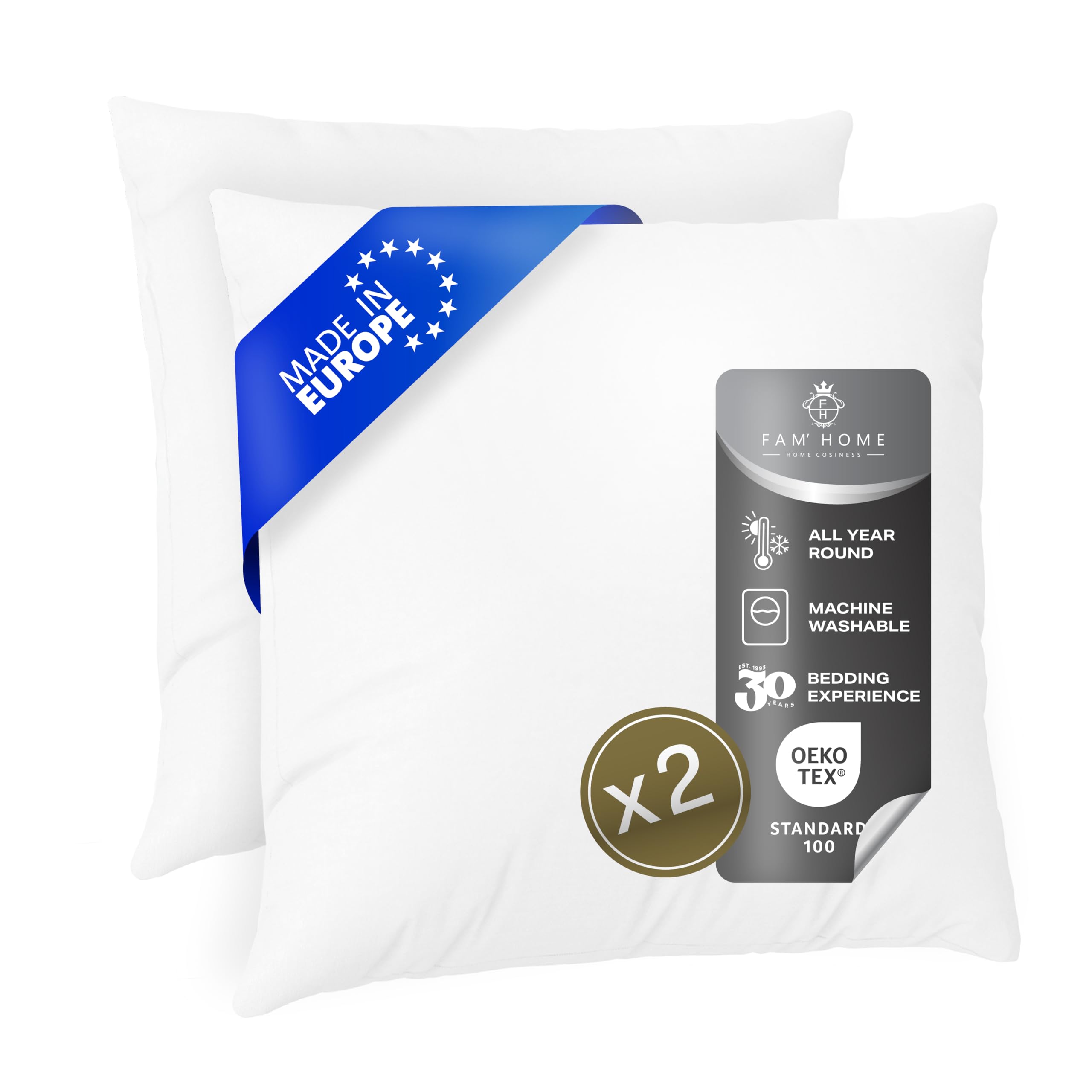 FAM Home Kissen 80x80 2er Set Weiches Mikrofaser - Kopfkissen 80x80 Allergiker mit Optimaler Stütze für Nacken und Kopf - Innenkissen Atmungsaktiv Feuchtigkeitsregulierend Antibakteriell 2er Set 80 x 80cm Angebot bei HelloDeals