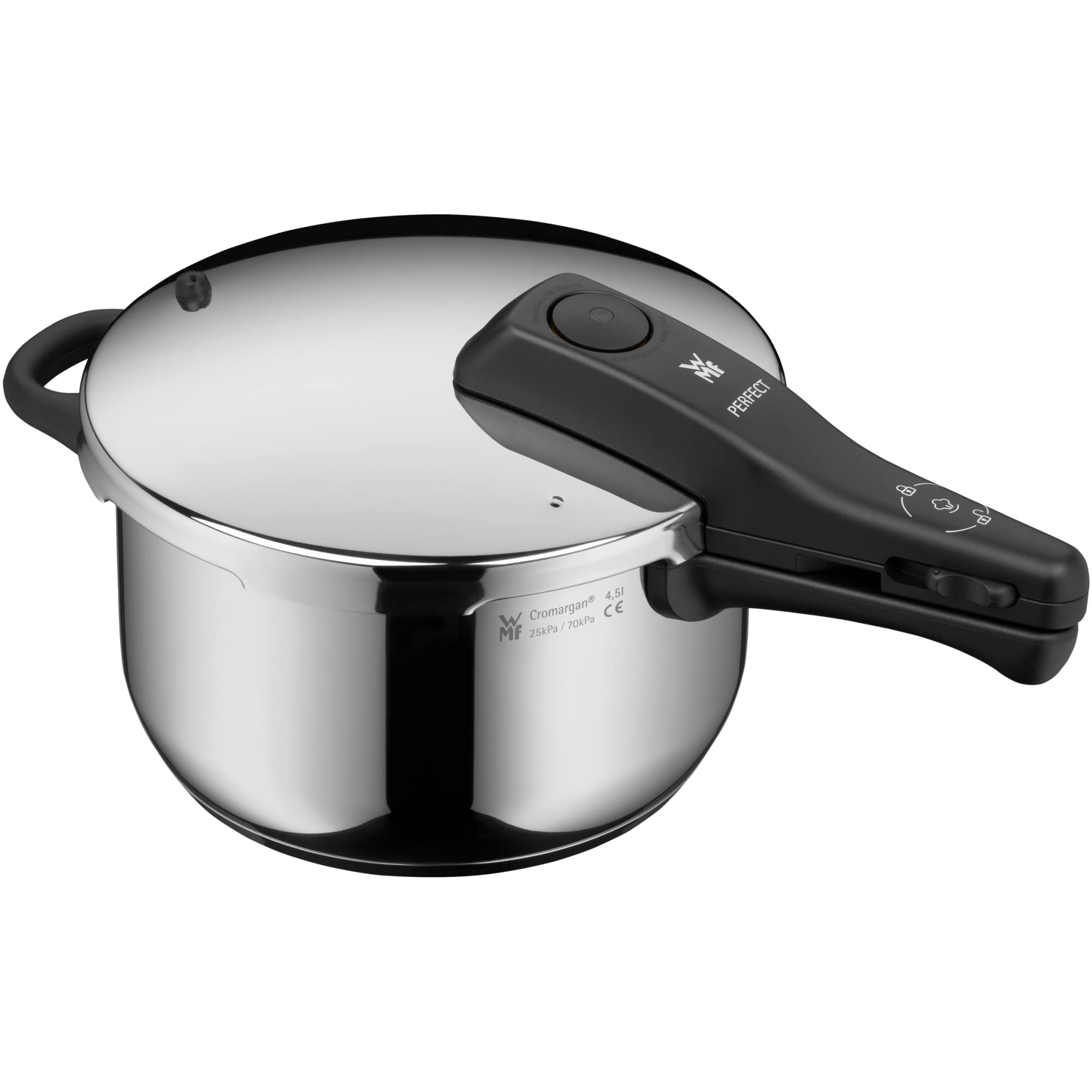 WMF Perfect One Pot Schnellkochtopf Induktion 4,5l, Dampfkochtopf, großes Kochsignal, 2 Kochstufen, abnehmbarer Deckelgriff, Cromargan Edelstahl Perfect One – Schnellkochtopf 4,5 l Angebot bei HelloDeals