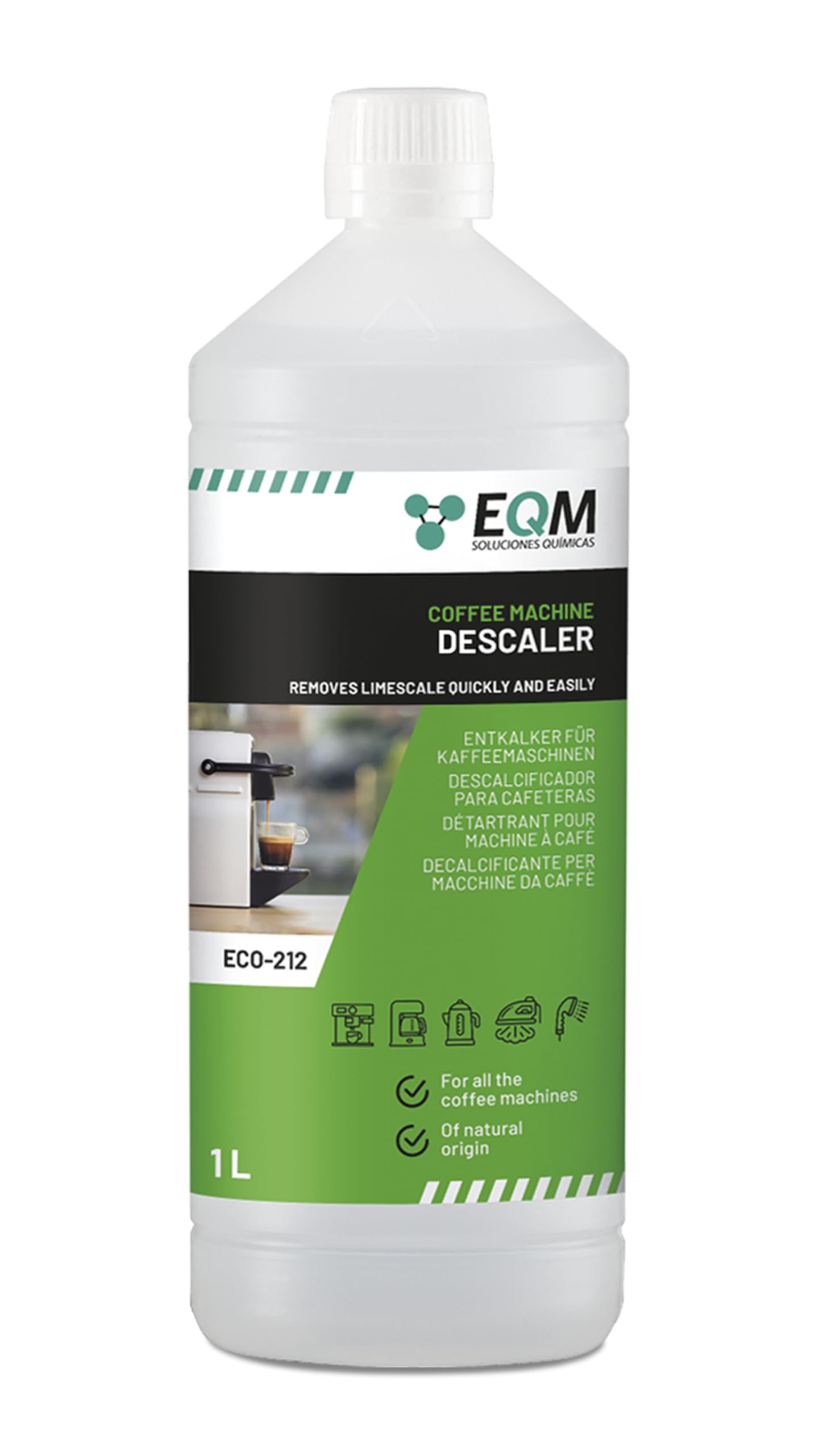 EQM - ECO- 212 - Entkalker für Kaffeemaschinen & Kaffeevollautomaten - 1L - Universal Kalklöser - 100% natürlicher Ursprung - Geeignet für alle Marken 1 l (1er Pack) Angebot bei HelloDeals