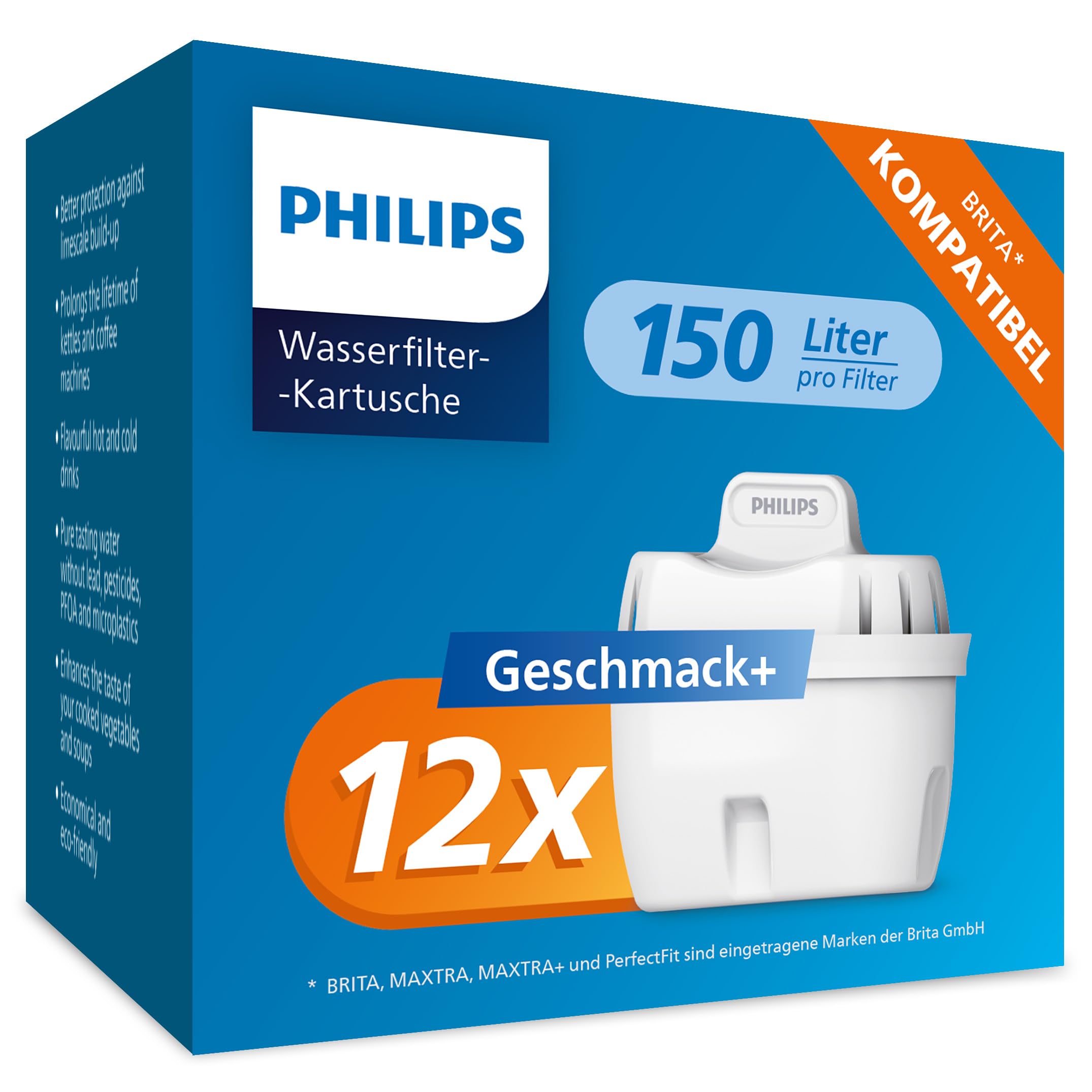 Philips Water Wasserfilter-Kartuschen Geschmack+, 12 er-Pack, Brita-kompatibel, reduziert MIKROPLASTIK, CHLOR, KALK, SCHWERMETALLE 12er Pack Geschmack+ Angebot bei HelloDeals