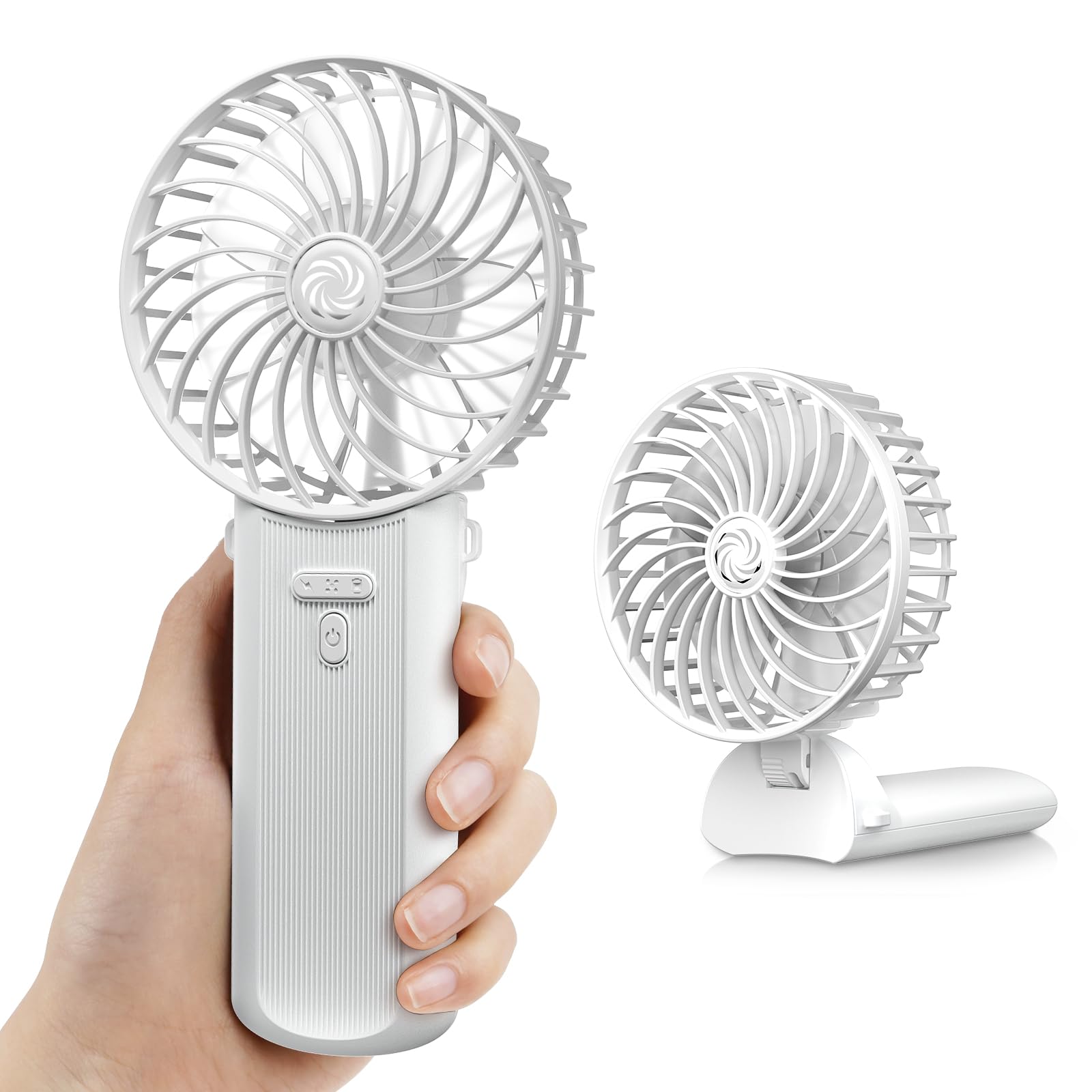 Handventilator Hand Ventilator Klein, Faltbarer USB Mini Fan Akku Ladbar 4 Geschwindigkeiten, Tragbarer Ventilator Rechargeable Tischventilator Portable Fan für Büro&Outdoor&Reisen&Camping - Weiß Angebot bei HelloDeals