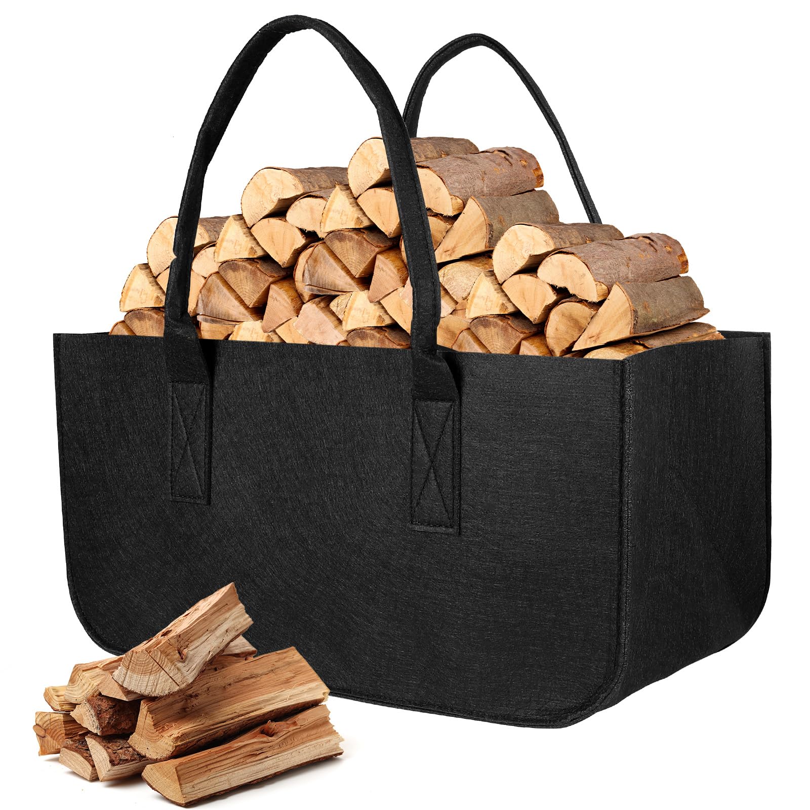 AiQInu Filztasche Schwarz Kaminholztasche Einkaufstasche Einkaufskorb Filz Zeitungsständer Zeitungskorb 50x25x25cm, Aufbewahrungskorb für Holz, Zeitungen Angebot bei HelloDeals