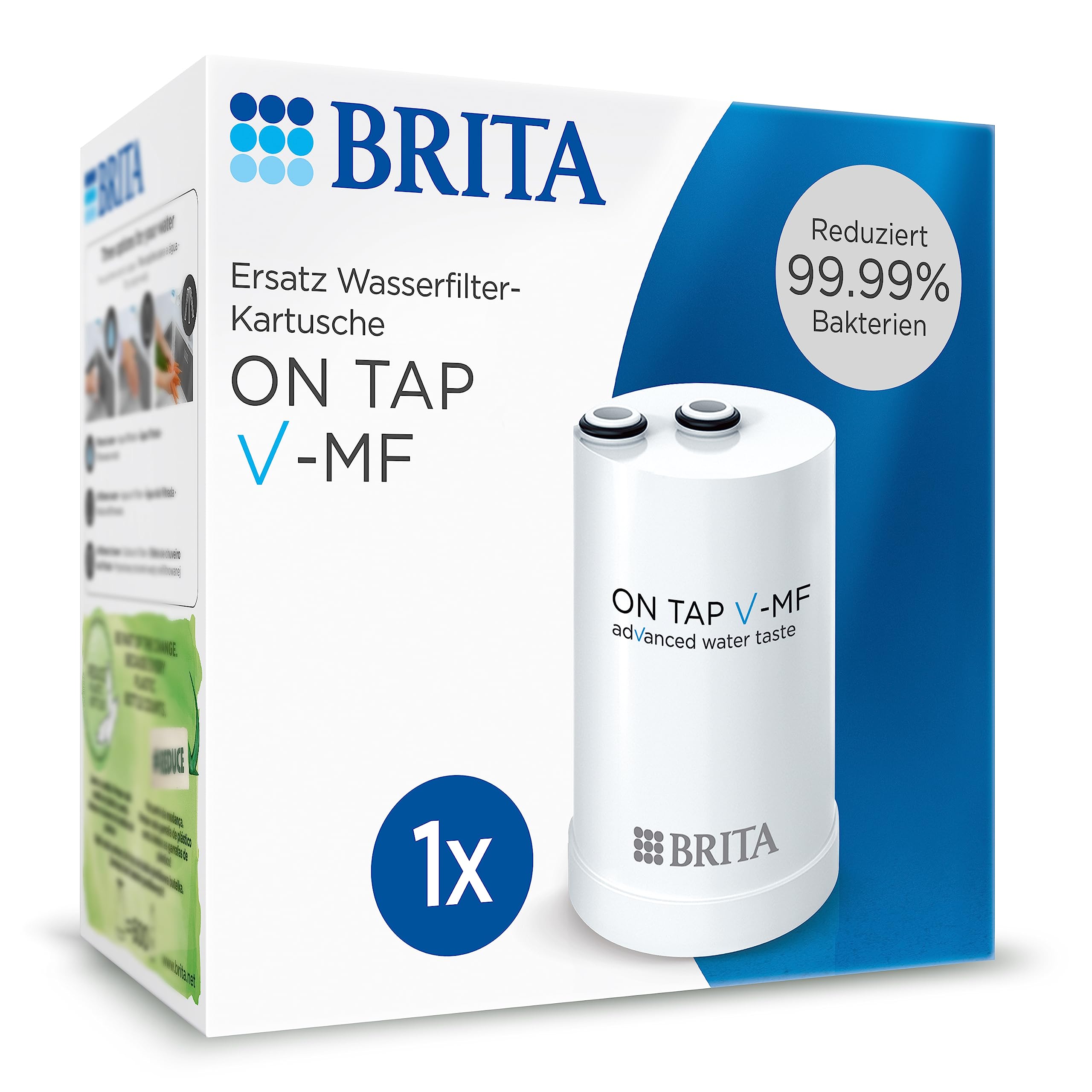 BRITA Filterkartusche ON TAP V-MF für ON TAP Pro V-MF Wasserfilter für den Wasserhahn (600l) - Ersatzkartusche reduziert 99,99% Bakterien, Chlor, Mikroplastik und Metalle wie Blei und Kupfer Angebot bei HelloDeals
