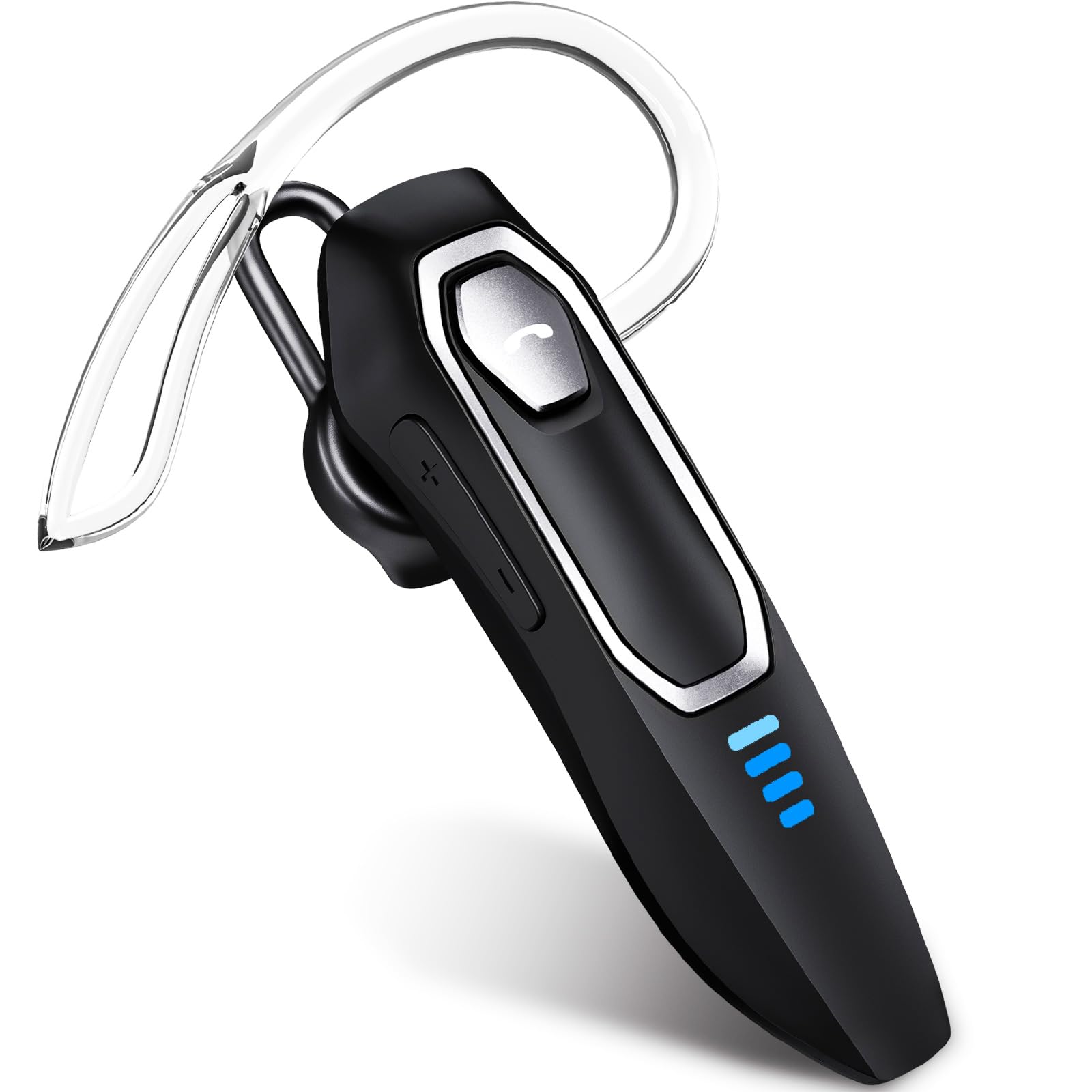 Headset Bluetooth Handy V5.4 mit Mikrofon, Geräuschunterdrückung Freisprech Bluetooth Headset Handy mit 36 Stunden Gesprächszeit, Mute-Funktion, Kabelloser Kopfhörer für LKW Fahrer/Business Schwarz&Silber Bordüren Angebot bei HelloDeals