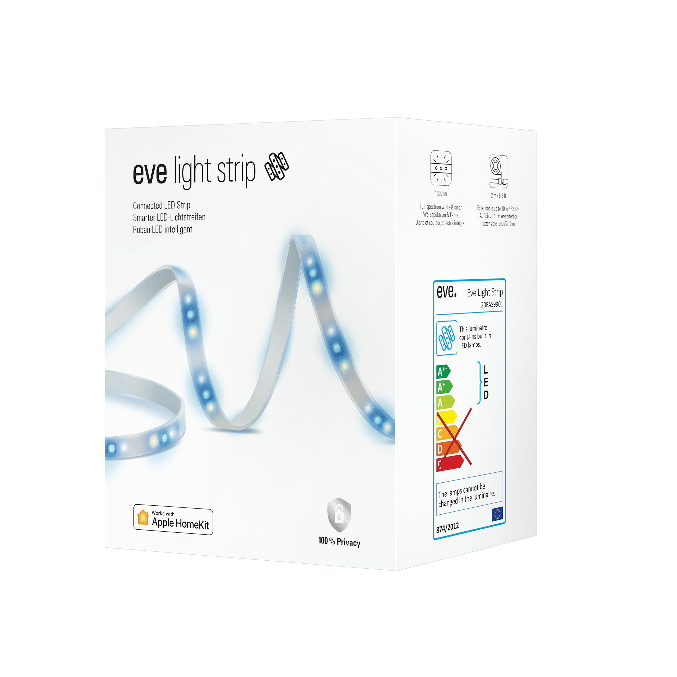 Eve Light Strip (Apple Home) – Smarter LED-Lichtstreifen, 2 m, weiß, Farbe (RGB), 1800 lm, dimmbar, selbstklebend, keine Bridge erforderlich, WiFi, WLAN, App-Steuerung Basis Produkt (2 Meter) Angebot bei HelloDeals