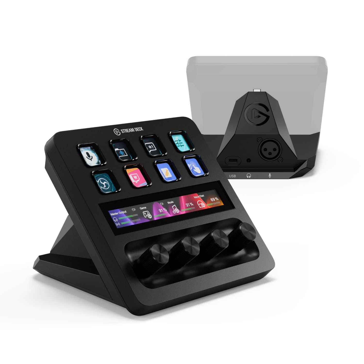 Elgato Stream Deck + XLR - Audio-Mixer & Controller, XLR-zu-USB-Mikrofon-Schnittstelle, Kompatibel mit jedem XLR-Mikrofon für Podcasting, Streaming, Drehregler und LCD-Tasten, PC/Mac Schwarz Stream Deck + XLR Angebot bei HelloDeals