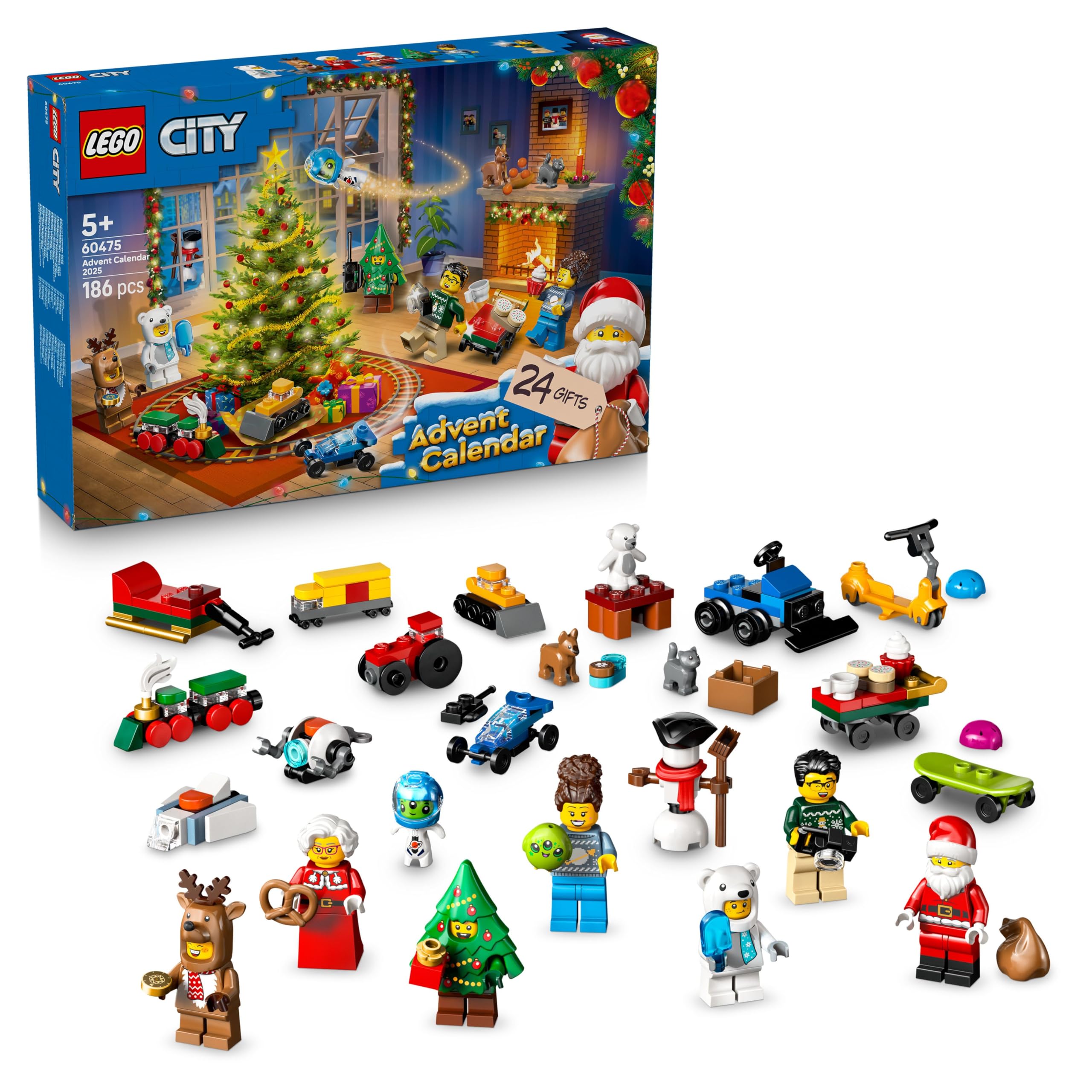 LEGO City Adventskalender 2025 - Weihnachten Spielzeug mit 24 Überraschungen - Zug, Auto & Traktor sowie 7 Minifiguren - Kalender zum Bauen - Geschenk für Jungen und Mädchen ab 5 Jahren – 60475 Angebot bei HelloDeals