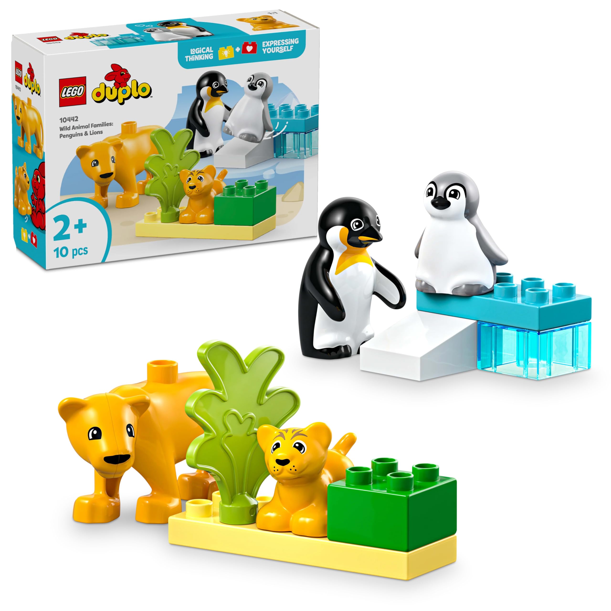 LEGO DUPLO Wildtier-Familien: Pinguine und Löwen – Spielzeug zur Förderung der Feinmotorik für Mädchen & Jungen ab 2 Jahren – Lernspielzeug für Kleinkinder mit 4 Tierfiguren – Geschenkidee – 10442 Angebot bei HelloDeals