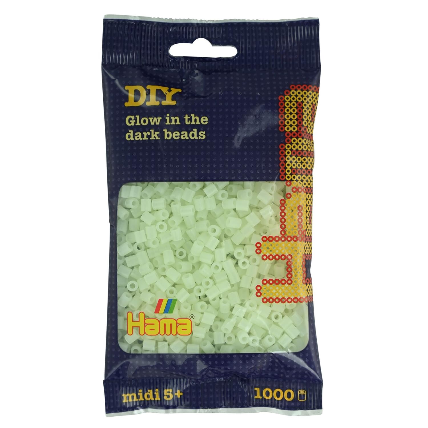 Hama Perlen 207-55 Bügelperlen Beutel mit ca. 1.000 Midi Bastelperlen mit Durchmesser 5 mm in Leuchtfarbe grün, kreativer Bastelspaß für Groß und Klein Glow in the dark - green Angebot bei HelloDeals