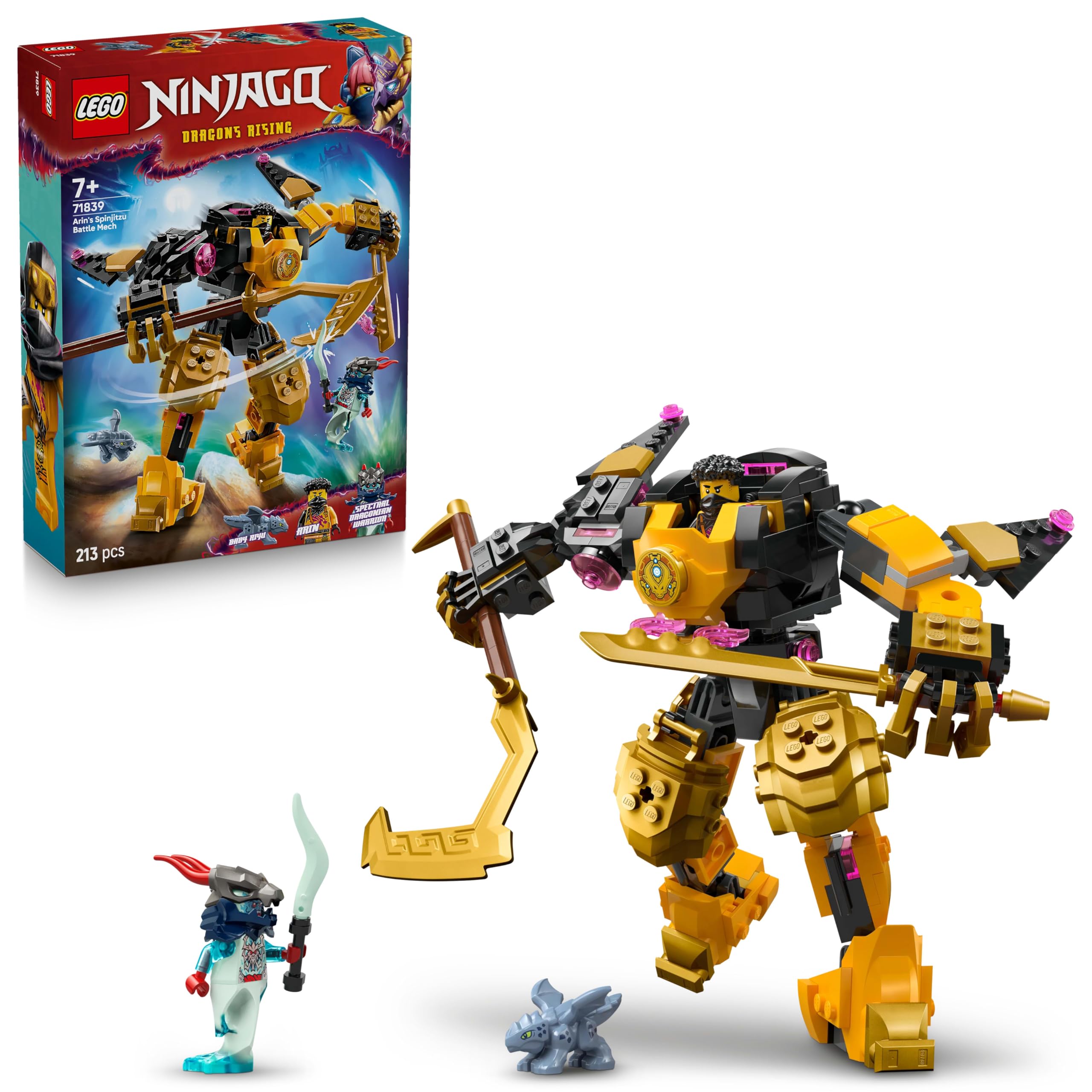 LEGO NINJAGO Arins Spinjitzumech - Ninja-Spielset mit beweglicher Mech Figur, 2 Minifiguren und Baby Ryu Drachenmodell - Geschenkidee für Jungen und Mädchen ab 7 Jahren - 71839 Angebot bei HelloDeals
