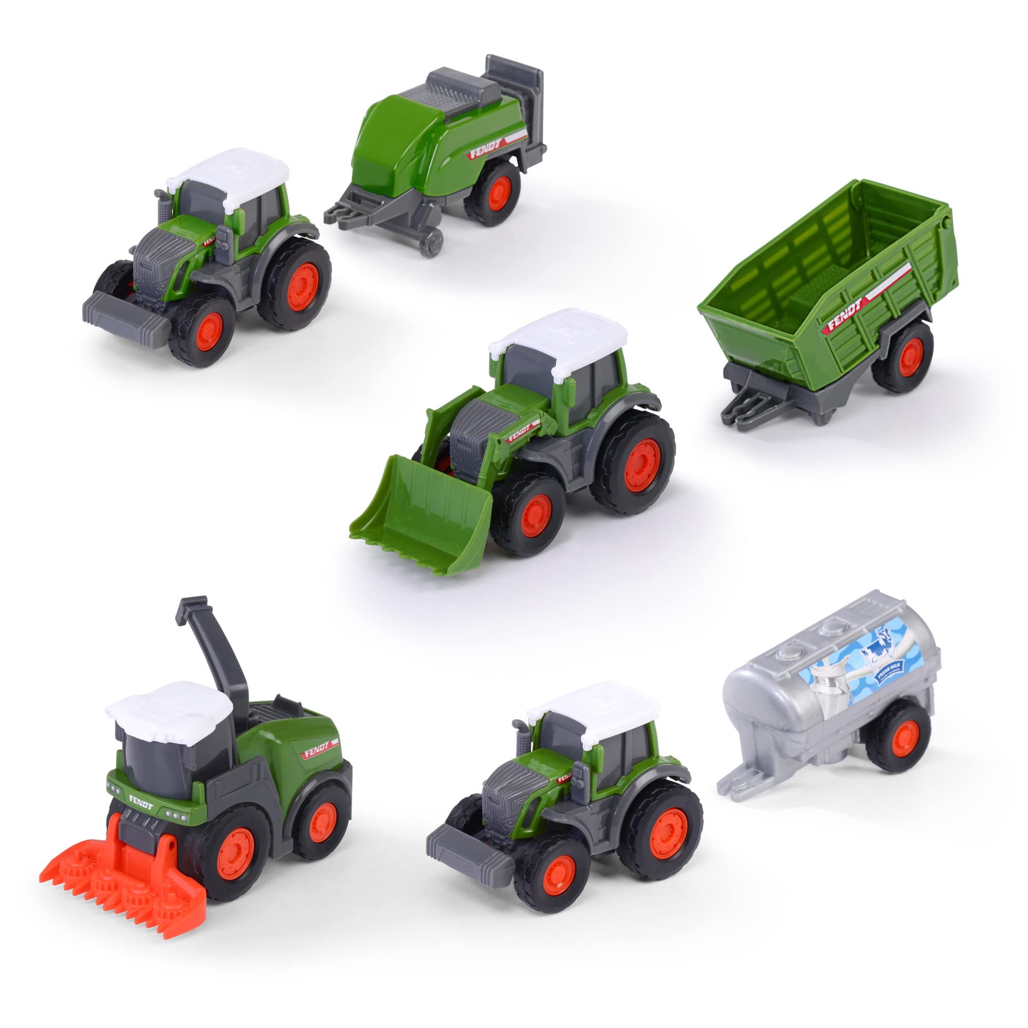 Dickie Toys Fendt Micro Team Traktor Spielzeug ab 3 Jahre (9 cm) - Landmaschinen-Set mit Anhänger, Original Lizenz, Zufällige Auswahl aus 7 Modellen, Bewegliche Teile & Kupplung - 203732001 Angebot bei HelloDeals